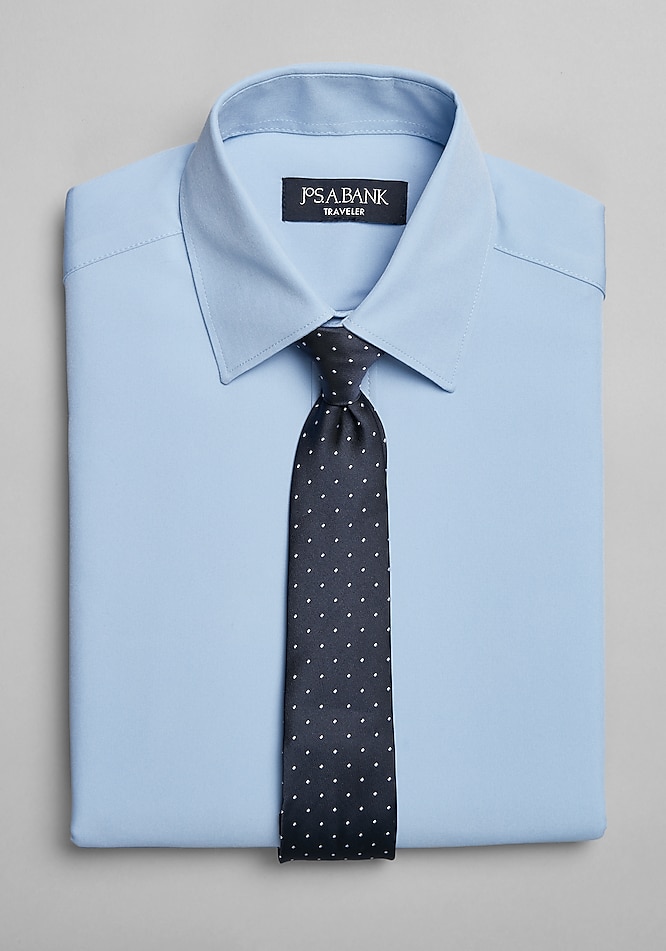 Tie Mens Blue Formal Shirt Traveler® Collection Boys Dress Shirt