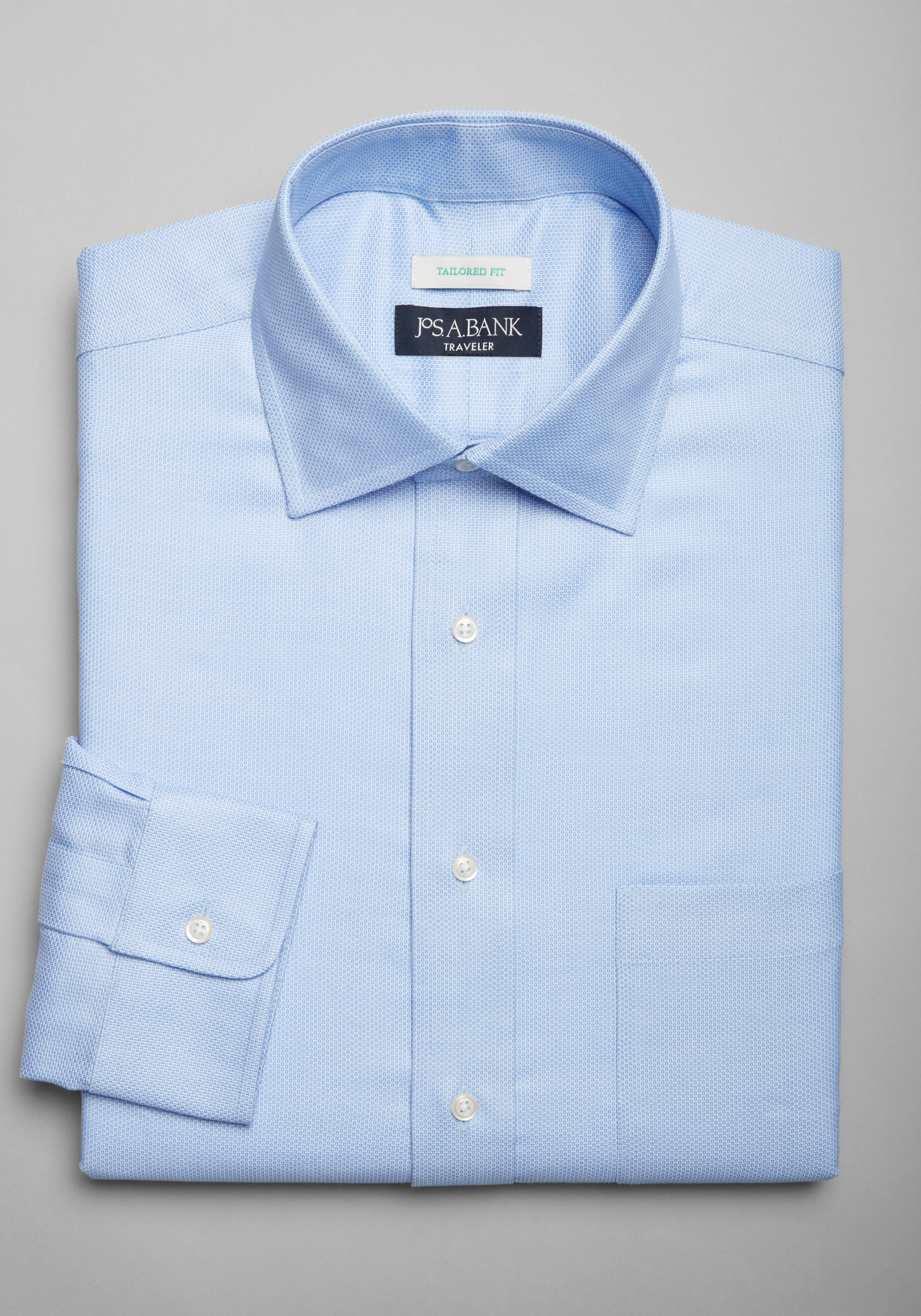 Men's Dress Shirts, Traveler Collection Tailored Fit Spread Collar Honeycomb Texture Dress Shirt - Jos A Bank