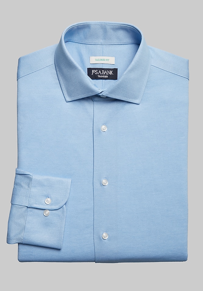Men's Traveler COOLMOTION Tailored Fit Solid Dress Shirt at Jos. A. Bank, Blue, Size 17 X 34/35