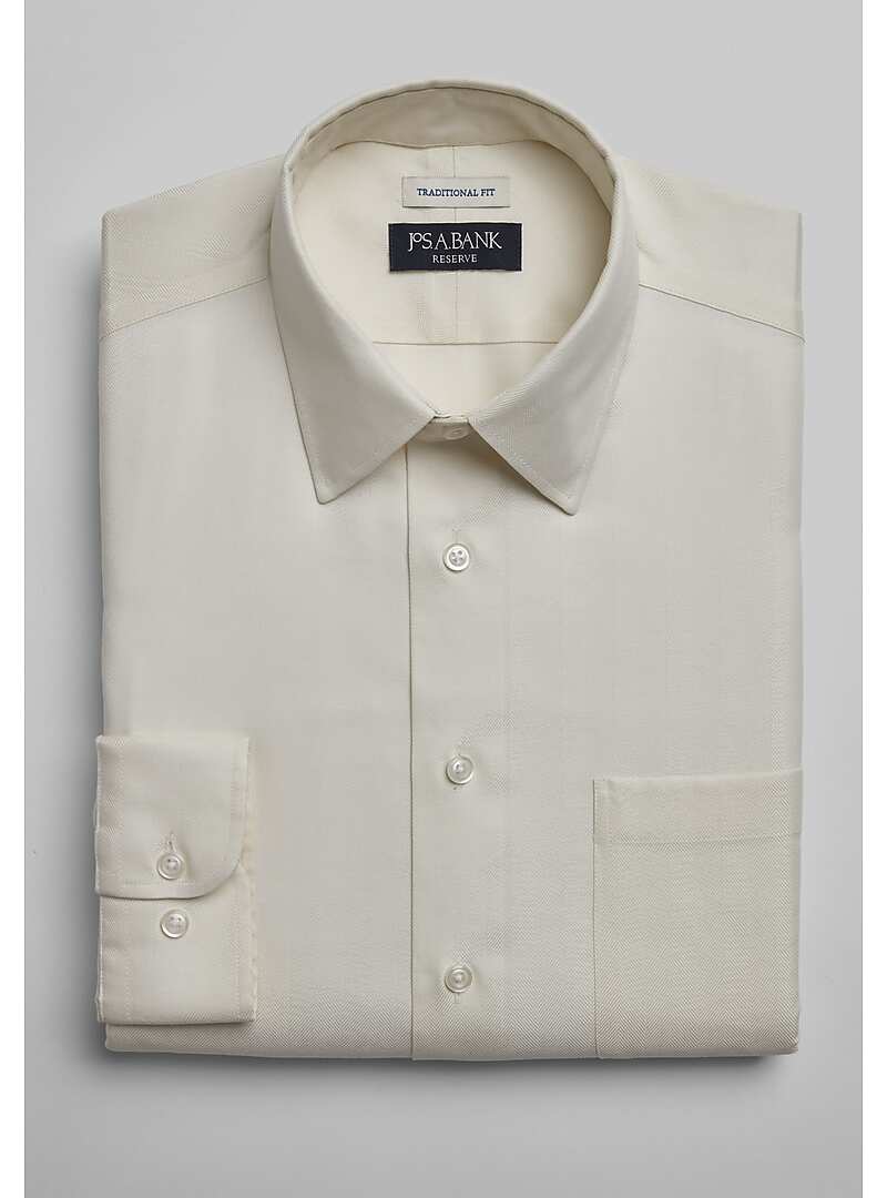 Reserve Collection Traditional Fit Herringbone Dress Shirt Big & Tall