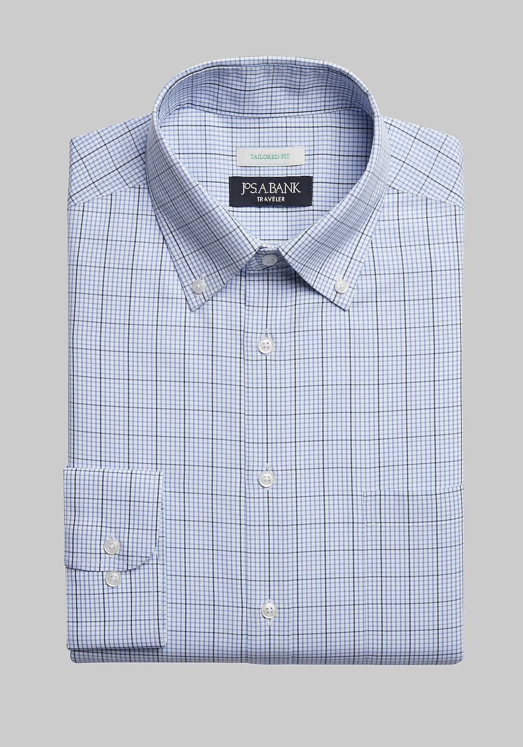 Traveler&reg; Collection Tailored Fit Button-down Collar Windowpane Grid Dress Shirt CLEARANCE