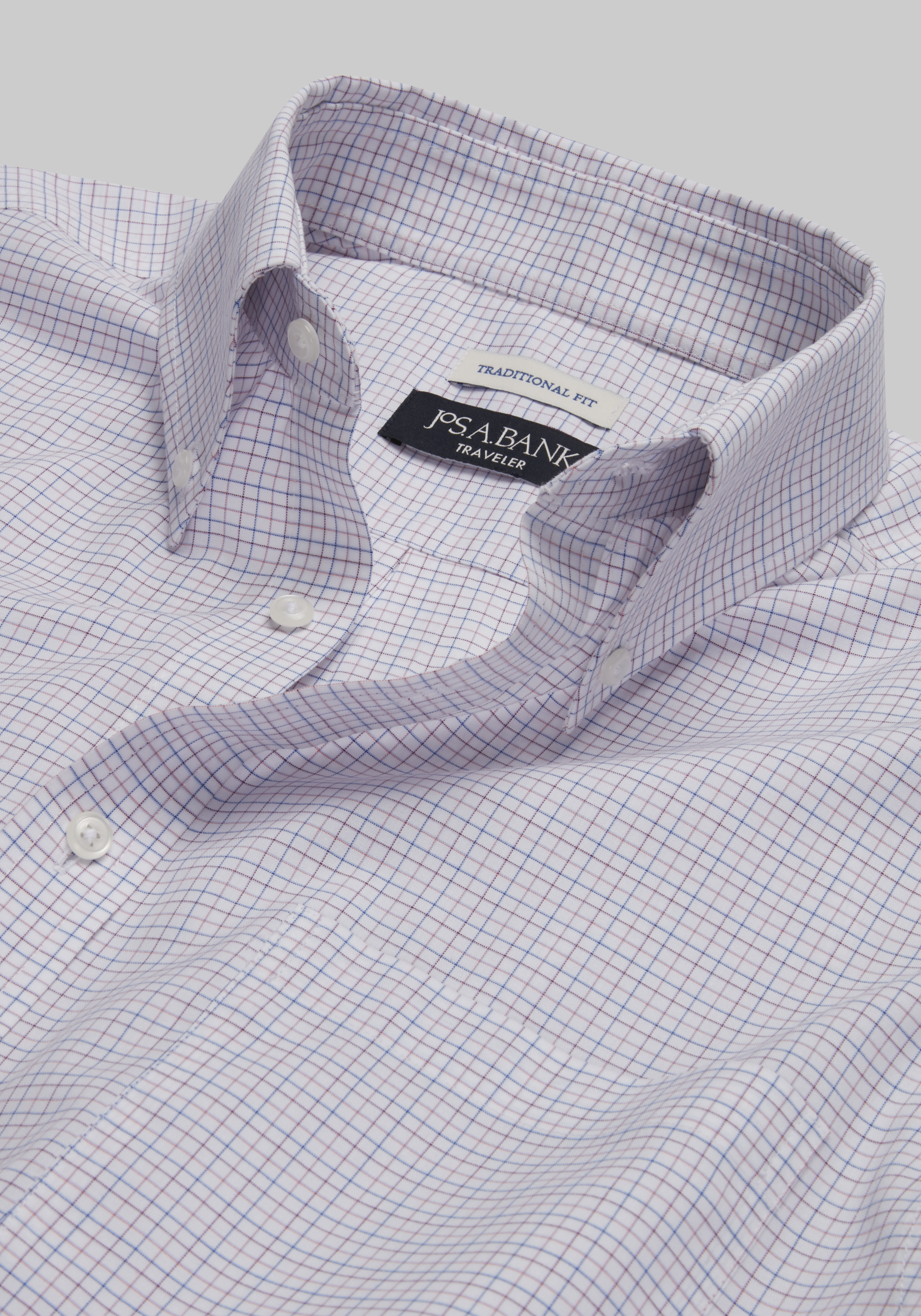 Traveler® Collection Traditional Fit Button-down Collar Grid Dress Shirt CLEARANCE