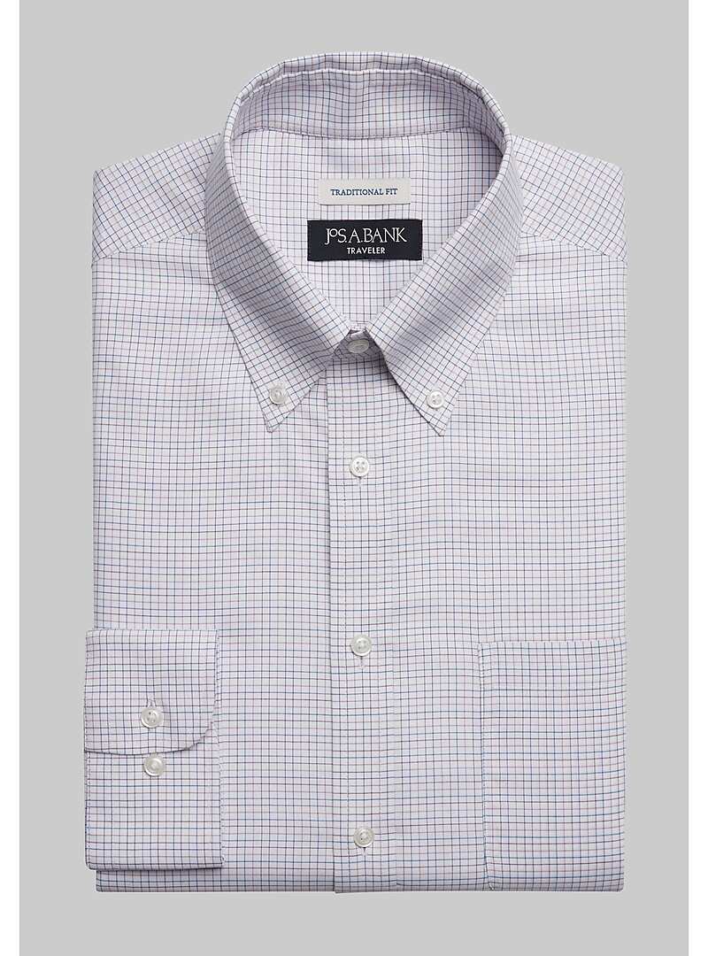Traveler Collection Traditional Fit Button-Down Collar Grid Dress Shirt ...