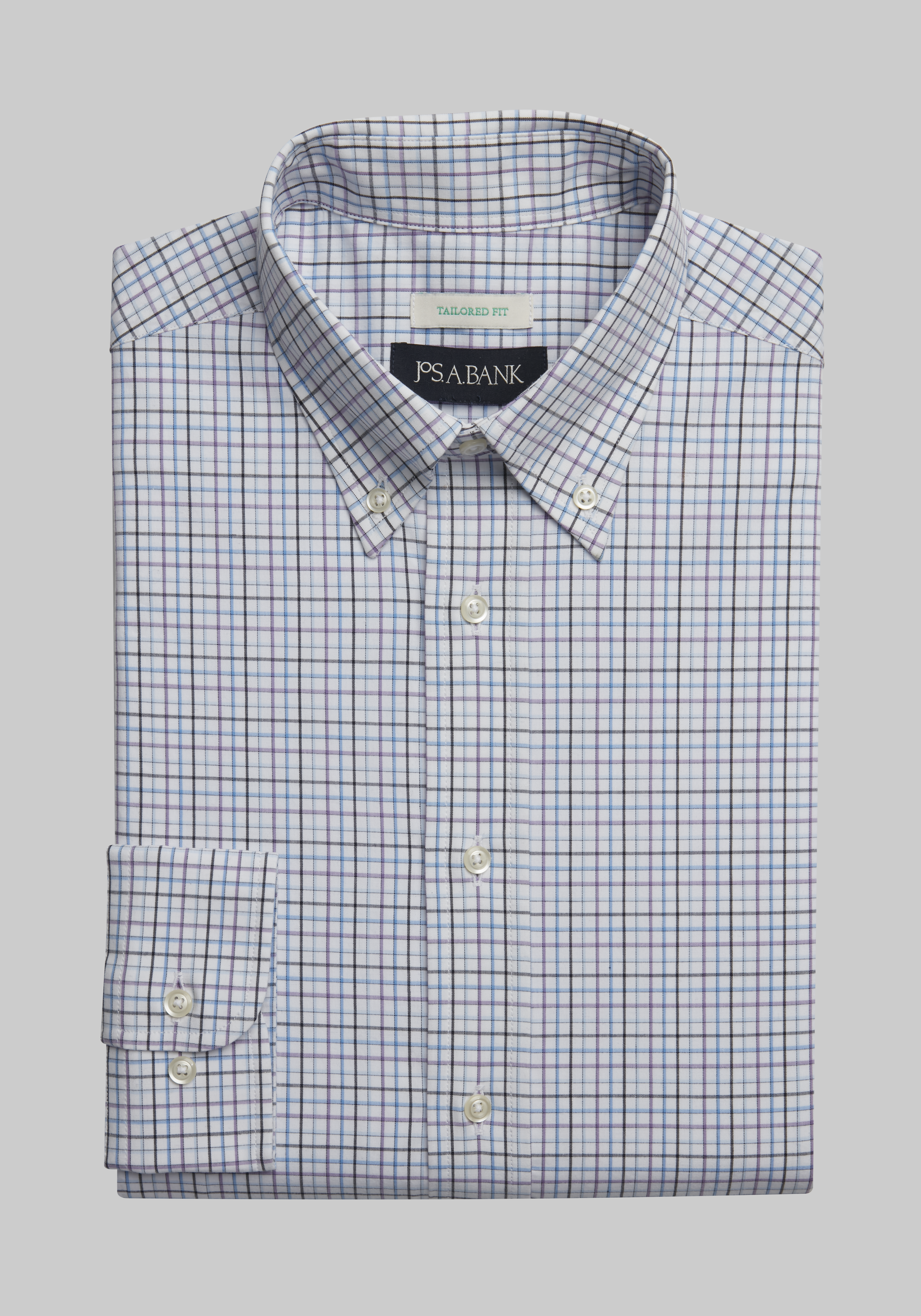 Tailored Fit Non Iron Blue Mini Check Point Collar Men's Dress