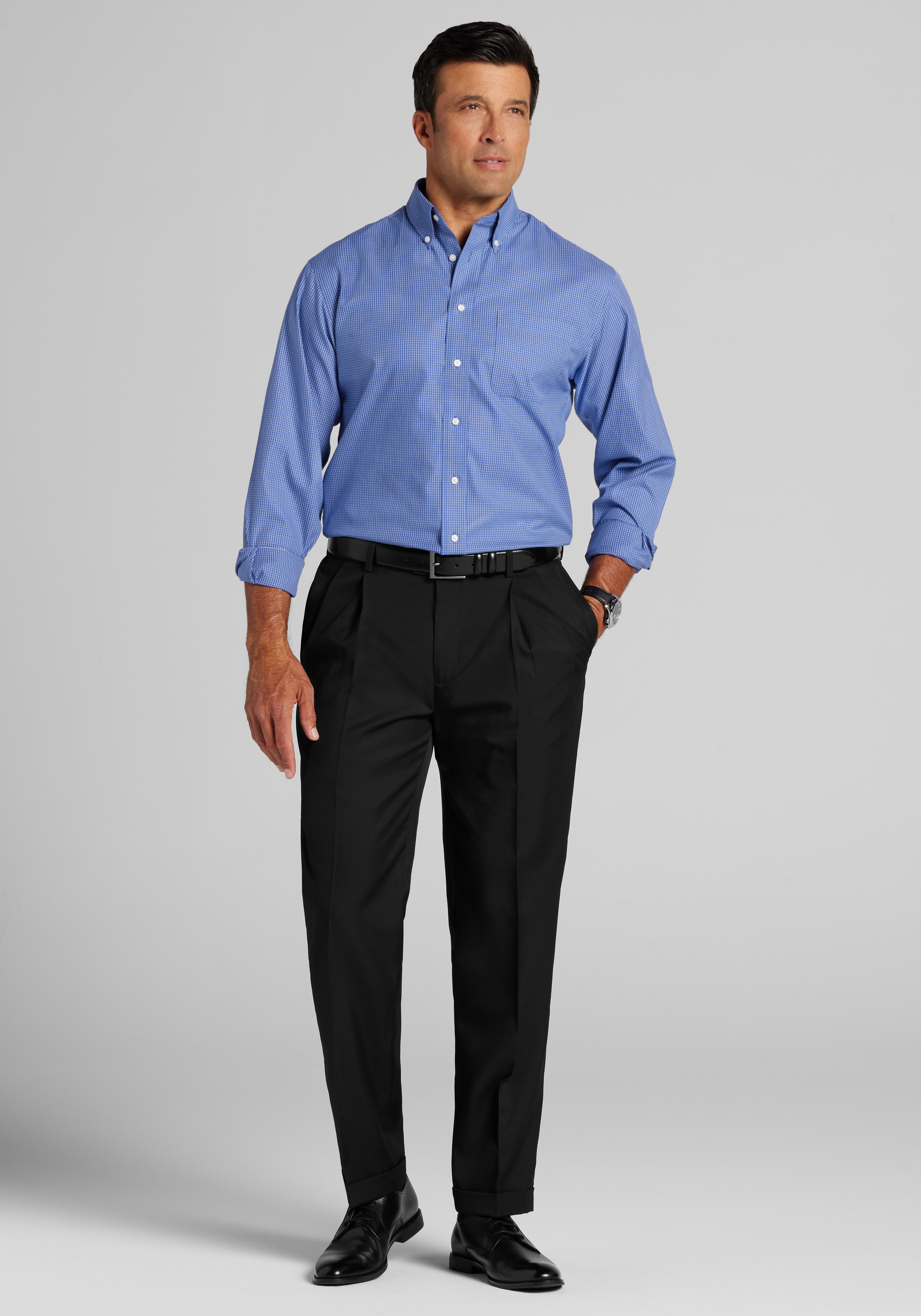 Traveler® Collection Traditional Fit Button-Down Collar Mini Check Dress Shirt