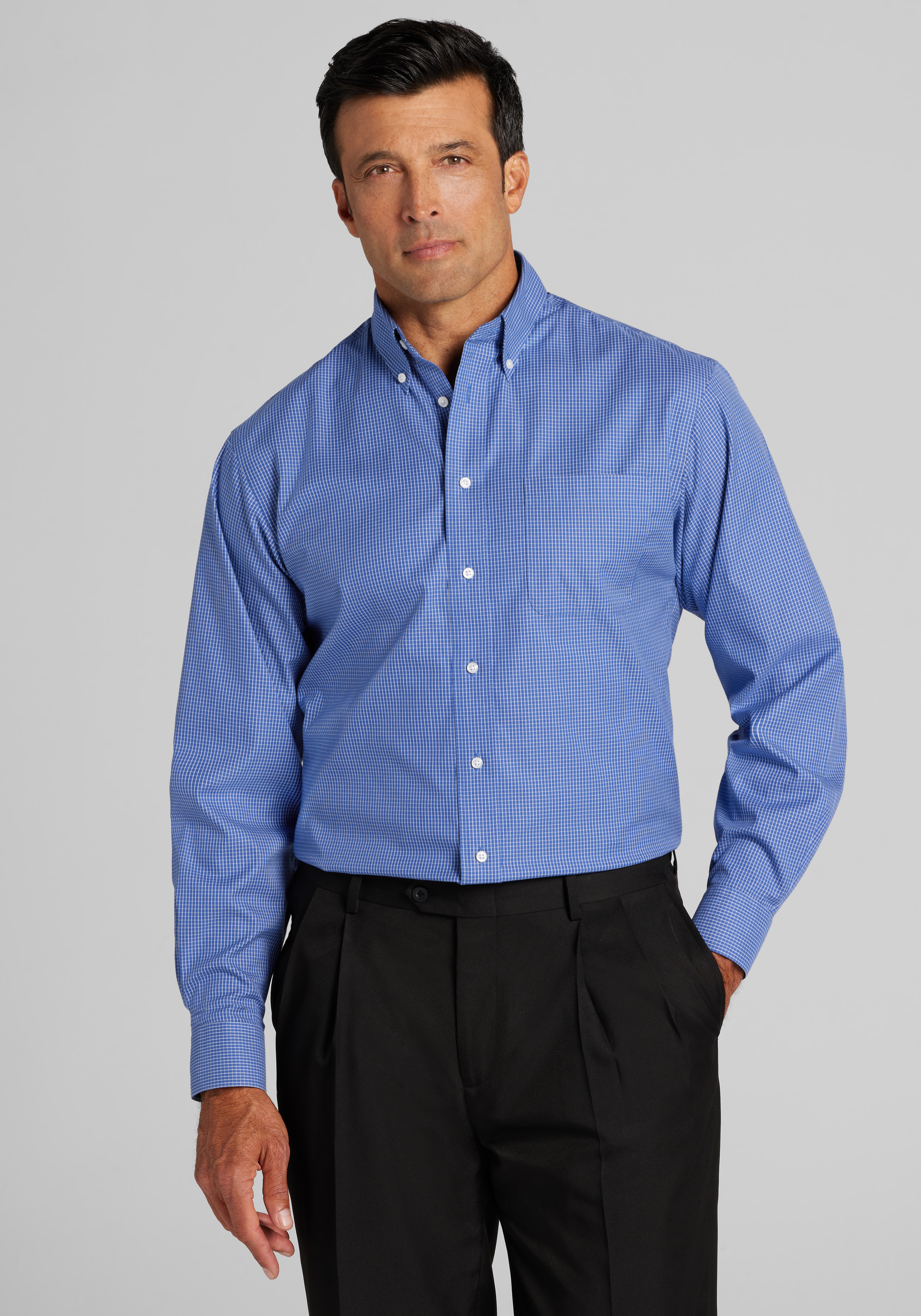 Men's Dress Shirts, Traveler® Collection Traditional Fit Button-Down Collar Mini Check Dress Shirt - Jos A Bank