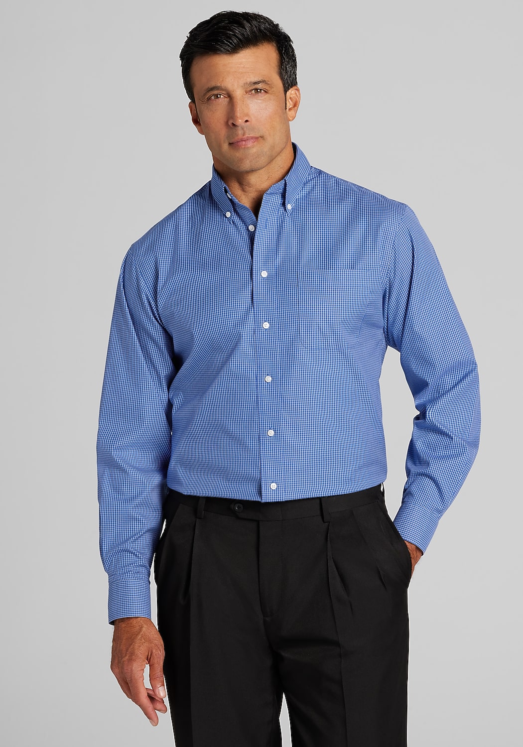 Traveler® Collection Traditional Fit Button-Down Collar Mini Check Dress Shirt