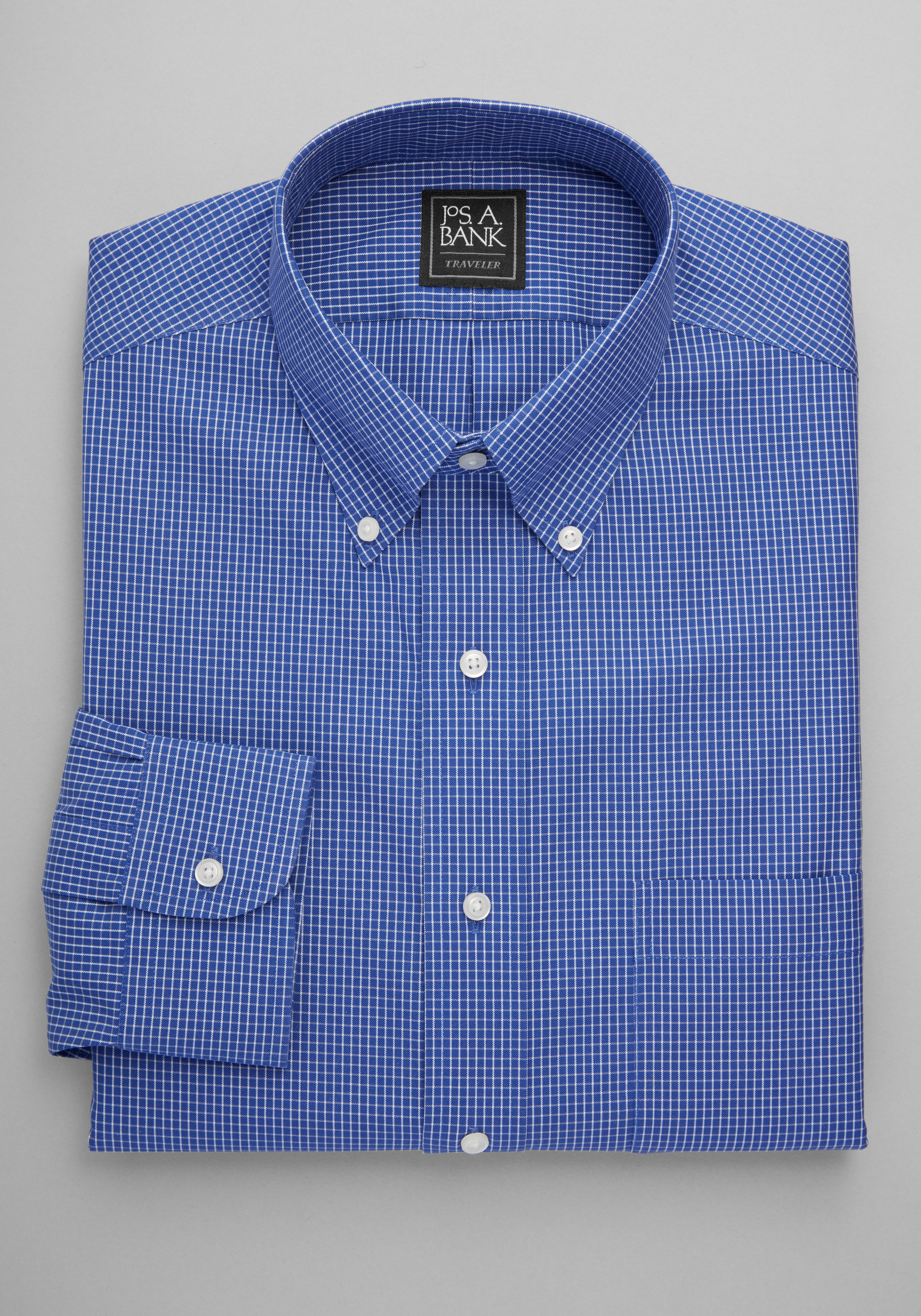 Traveler® Collection Traditional Fit Button-Down Collar Grid Dress Shirt - Big & Tall