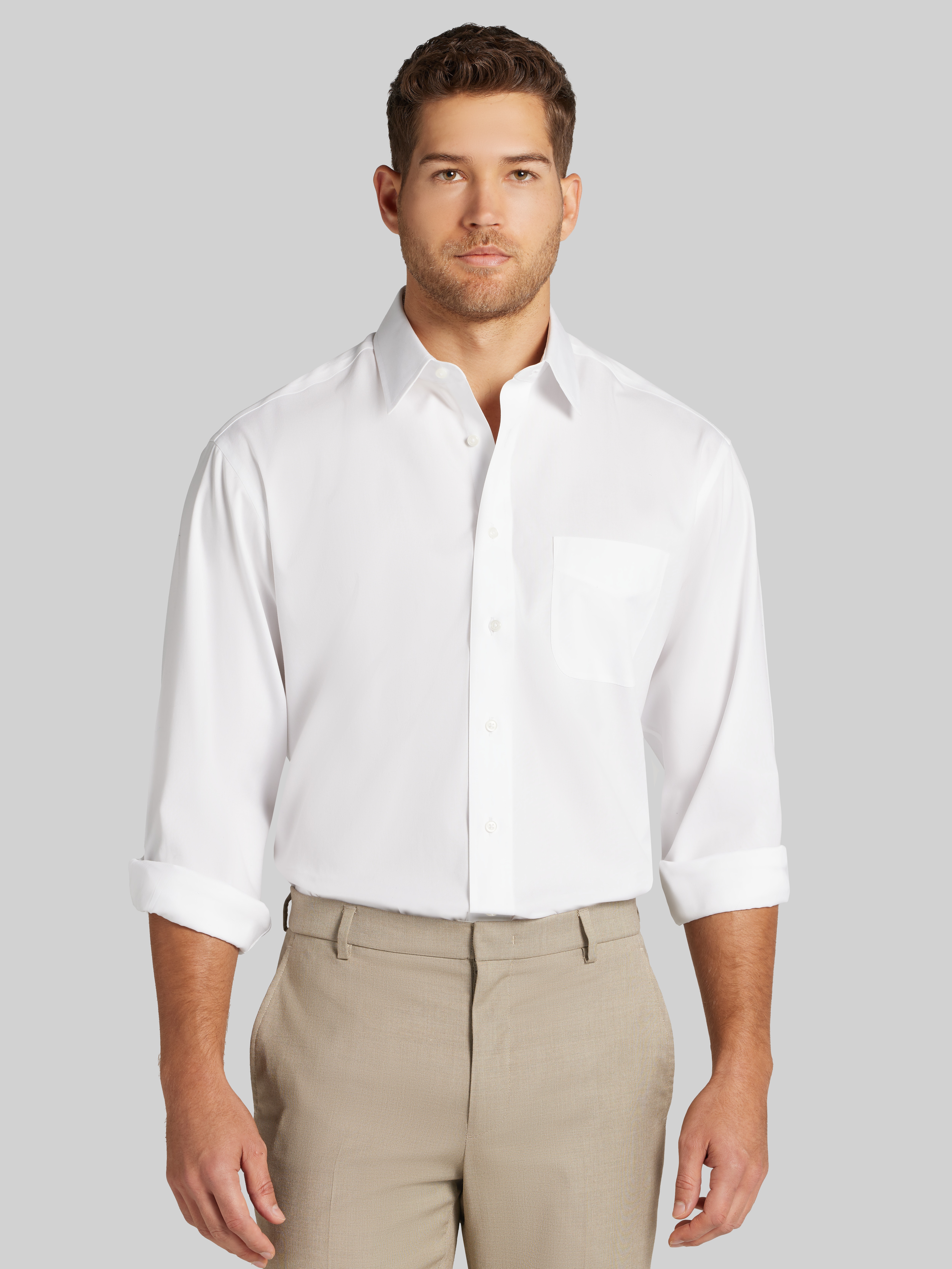 Men's Dress Shirts, Traveler&reg; Collection Traditional Fit Point Collar Solid Dress Shirt - Jos A Bank