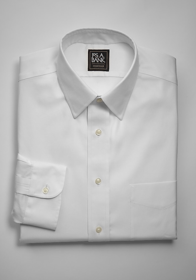 Men's Big & Tall Traveler Collection Traditional Fit Point Collar Dress Shirt at Jos. A. Bank, Cream/White, Size 19 x 35
