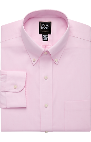 Jos. A. Bank Men's Traveler Collection Tailored Fit Button-Down Collar Mini Check Dress Shirt (Light Pink)