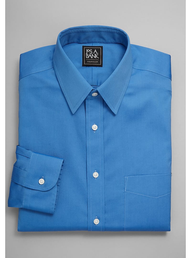 Jos. A. Bank Men's Traveler Collection Slim Fit Point Collar Dress Shirt (Bright Blue)