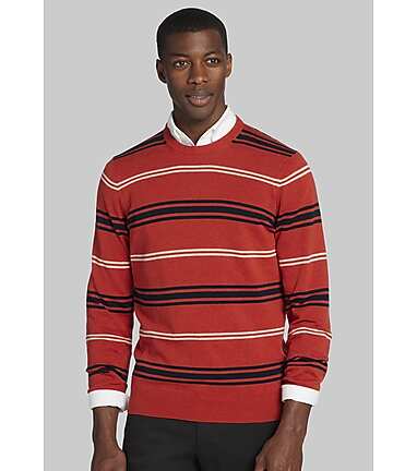 Men s Jos. A. Bank Stripe Crew Neck Sweater at Jos. A. Bank Alloy Hther Burgundy Grey Size Medium