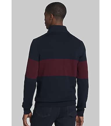 Men s Jos. A. Bank Chest Stripe 1 4 Zip Sweater at Jos. A. Bank Blue Burgundy Navy Blazer Size Medium