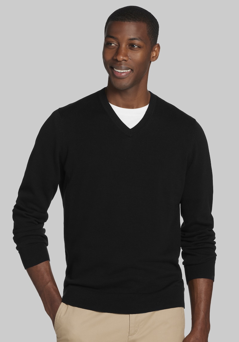 Men's Big & Tall Jos. A Bank Pima Cotton V-neck Sweater at Jos. A. Bank, Black, Size XLARGE TALL