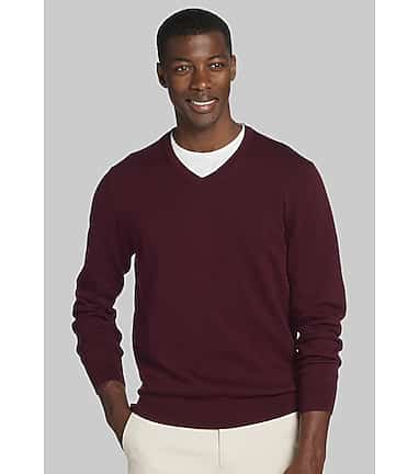 Men s Jos. A Bank Pima Cotton V Neck Sweater at Jos. A. Bank Burgundy Tawny Port Size Small