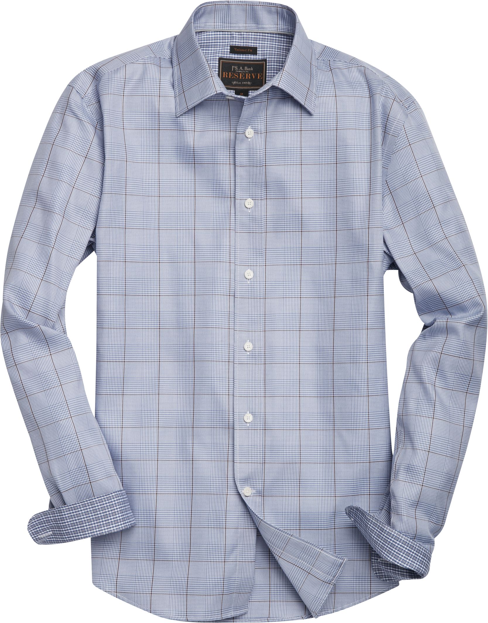 Reserve Collection Tailored Fit Spread Collar Plaid Sportshirt - Big ...