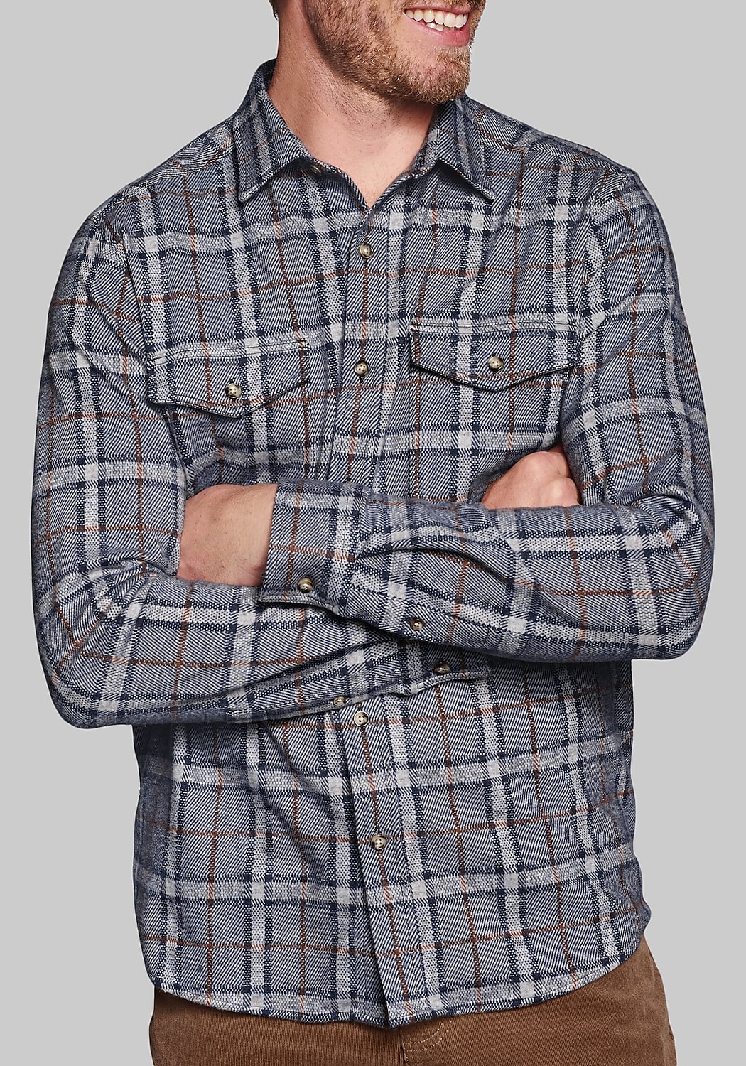 Johnston & Murphy Tailored Fit Brushed Button-Front Knit Shirt