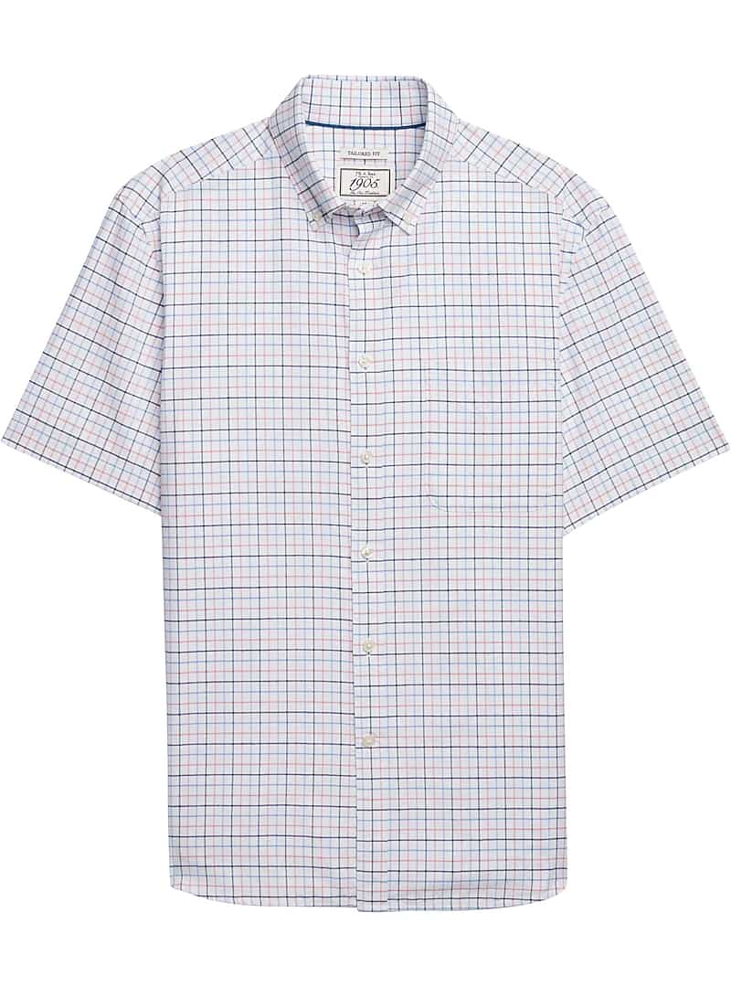 1905 Collection Tailored Fit Short-Sleeve Button-Down Collar Check ...