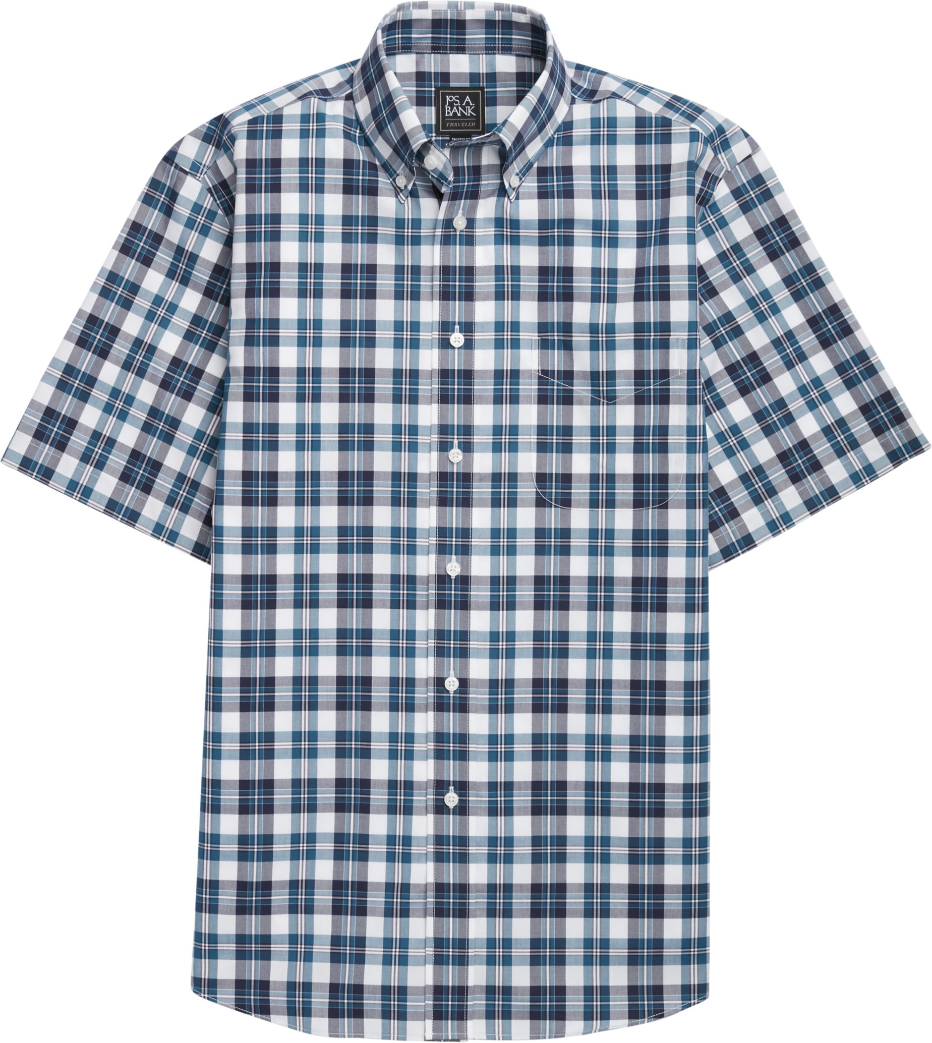 Traveler Collection Tailored Fit Short-Sleeve Button-Down Collar Plaid ...