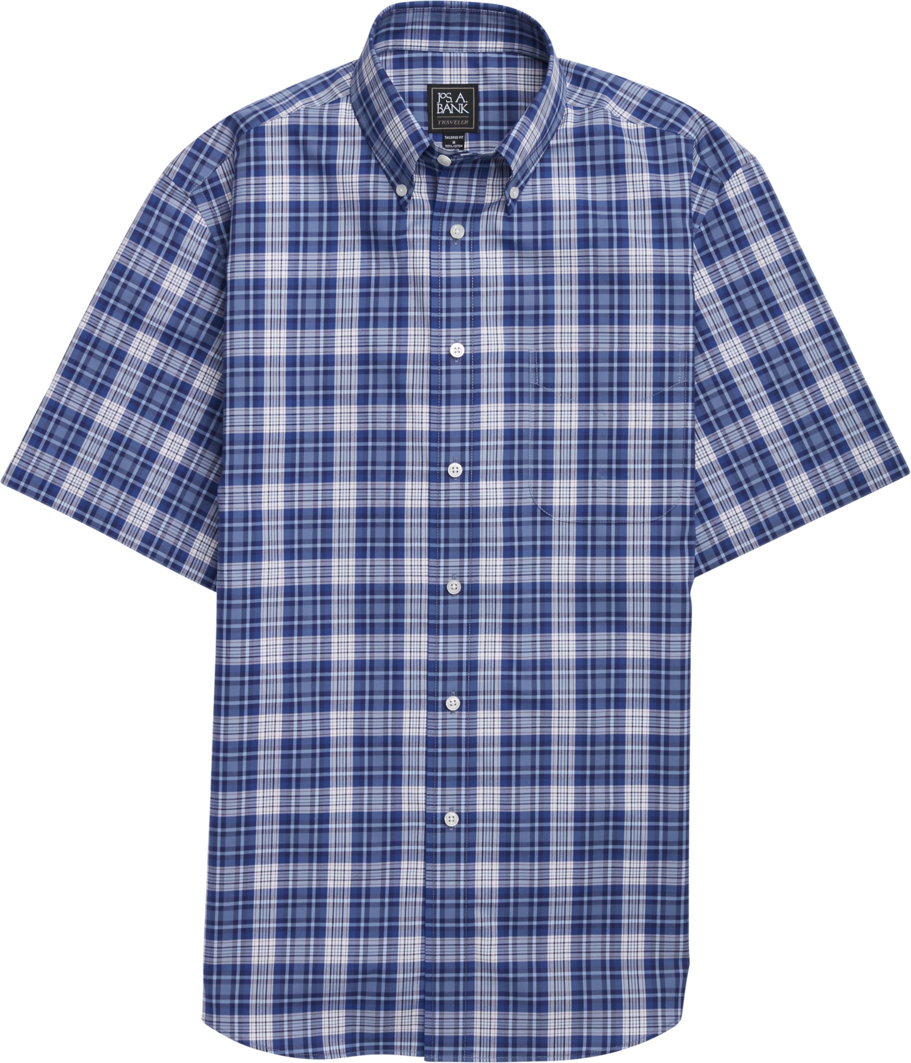 Traveler Collection Tailored Fit Short-Sleeve Button-Down Collar Plaid ...