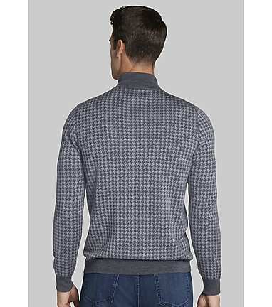 Men s Jos. A. Bank Tailored Fit 1 4 Zip Houndstooth Mock Neck Sweater at Jos. A. Bank Grey Iron Gate Hethr Size x Large