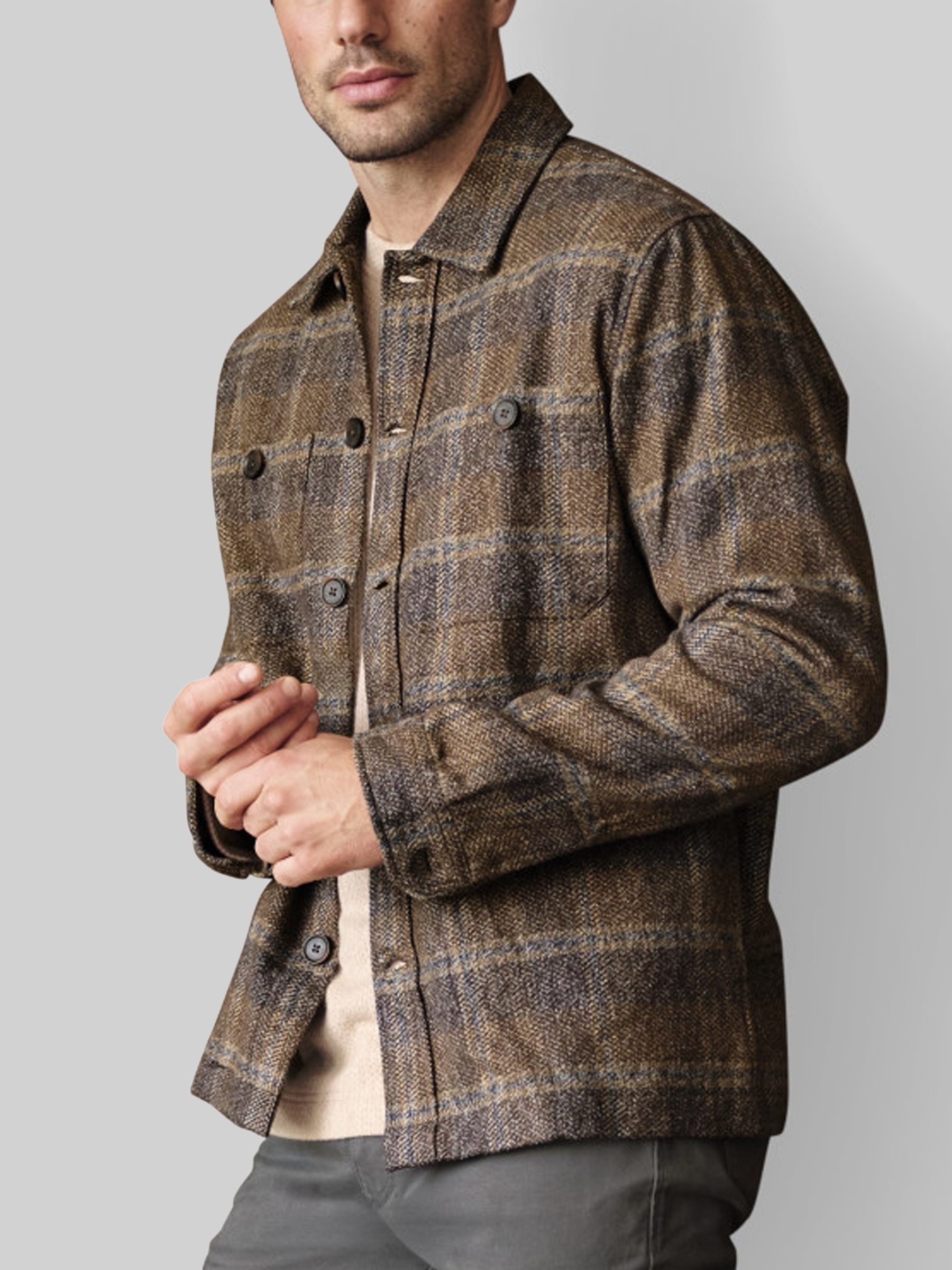 Men's Casual Tops, Johnston & Murphy Tailored Fit Marled Plaid Shirt Jacket - Jos A Bank