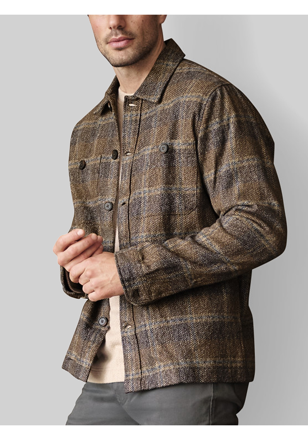 Johnston & Murphy Tailored Fit Marled Plaid Shirt Jacket
