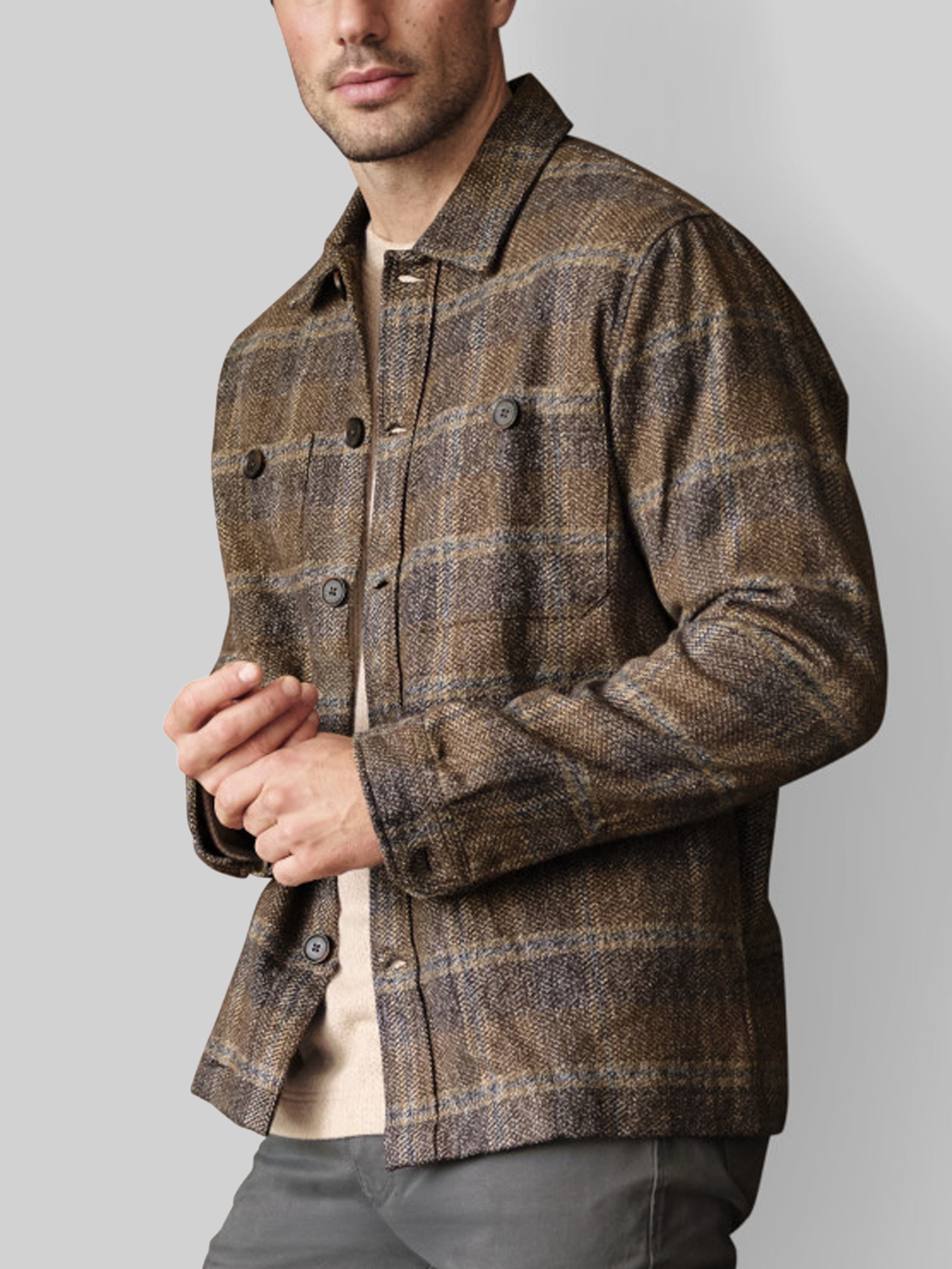 Johnston & Murphy Tailored Fit Marled Plaid Shirt Jacket