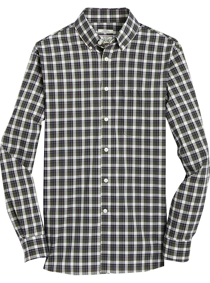 1905 Collection Tailored Fit Button-Down Collar Plaid Sportshirt with ...