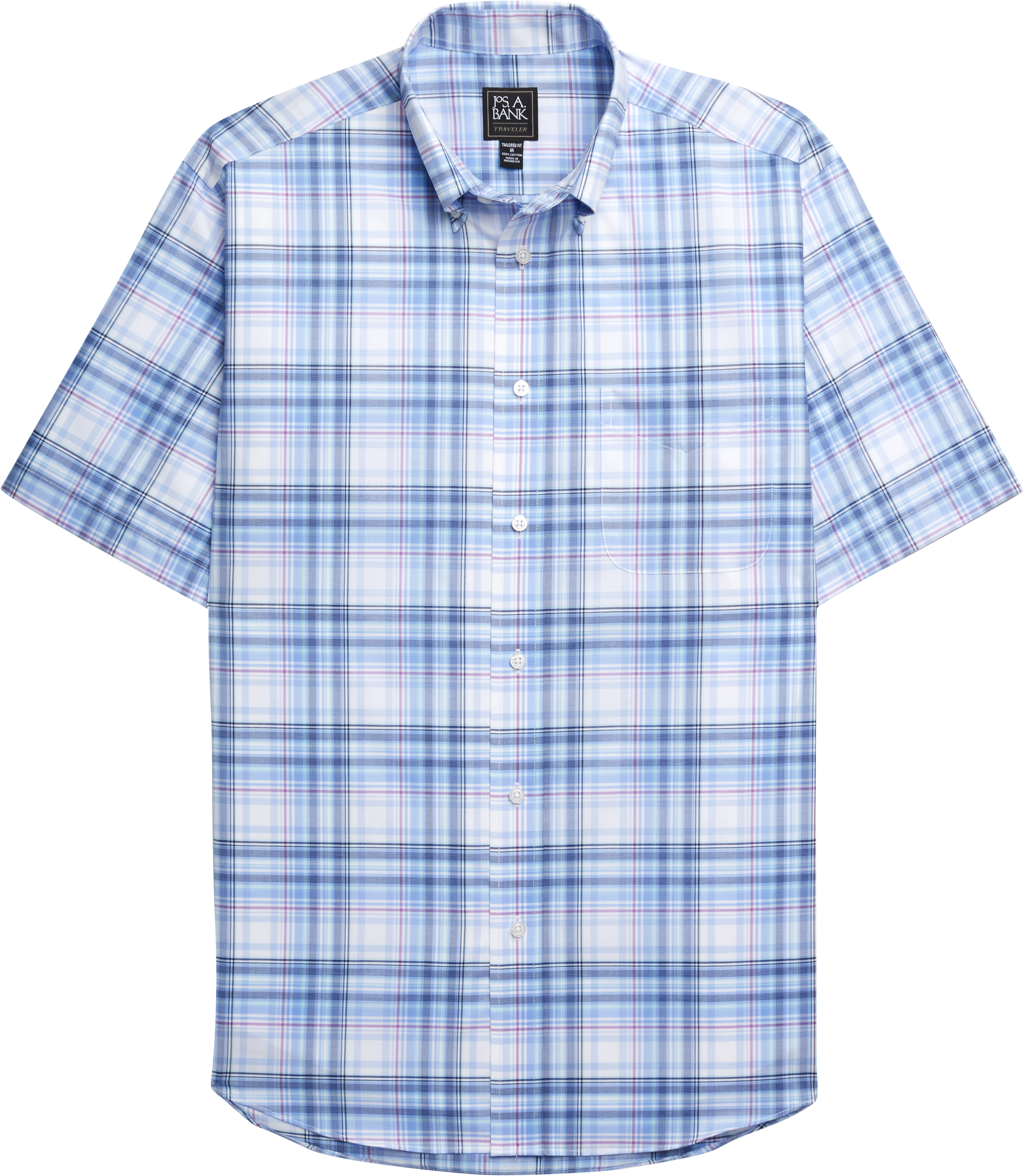 Traveler Collection Tailored Fit Button-Down Collar Plaid Short-Sleeve ...