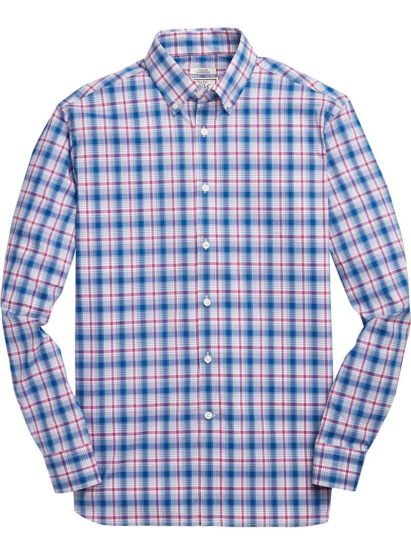 1905 Collection Tailored Fit Button Down Collar Plaid Sportshirt with brrr° comfort (Blue)