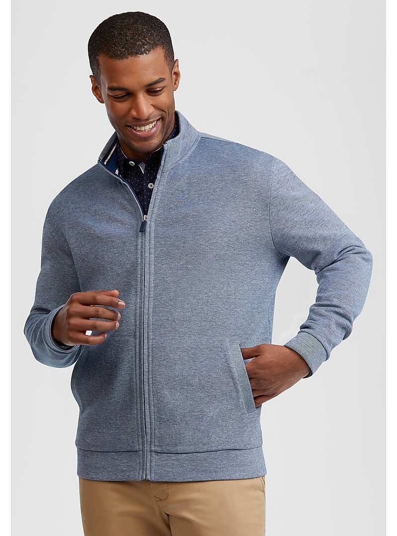 1905 Collection Tailored Fit Full Zip Mock Neck Knit - 1905 Sweaters