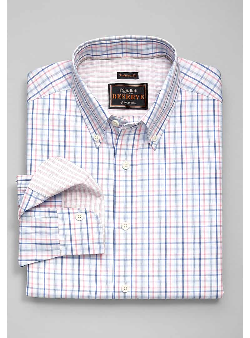 Jos. A. Bank Reserve Collection Traditional Fit Button-Down Collar Plaid Cotton and Cashmere Blend Sportshirt (Light Blue)