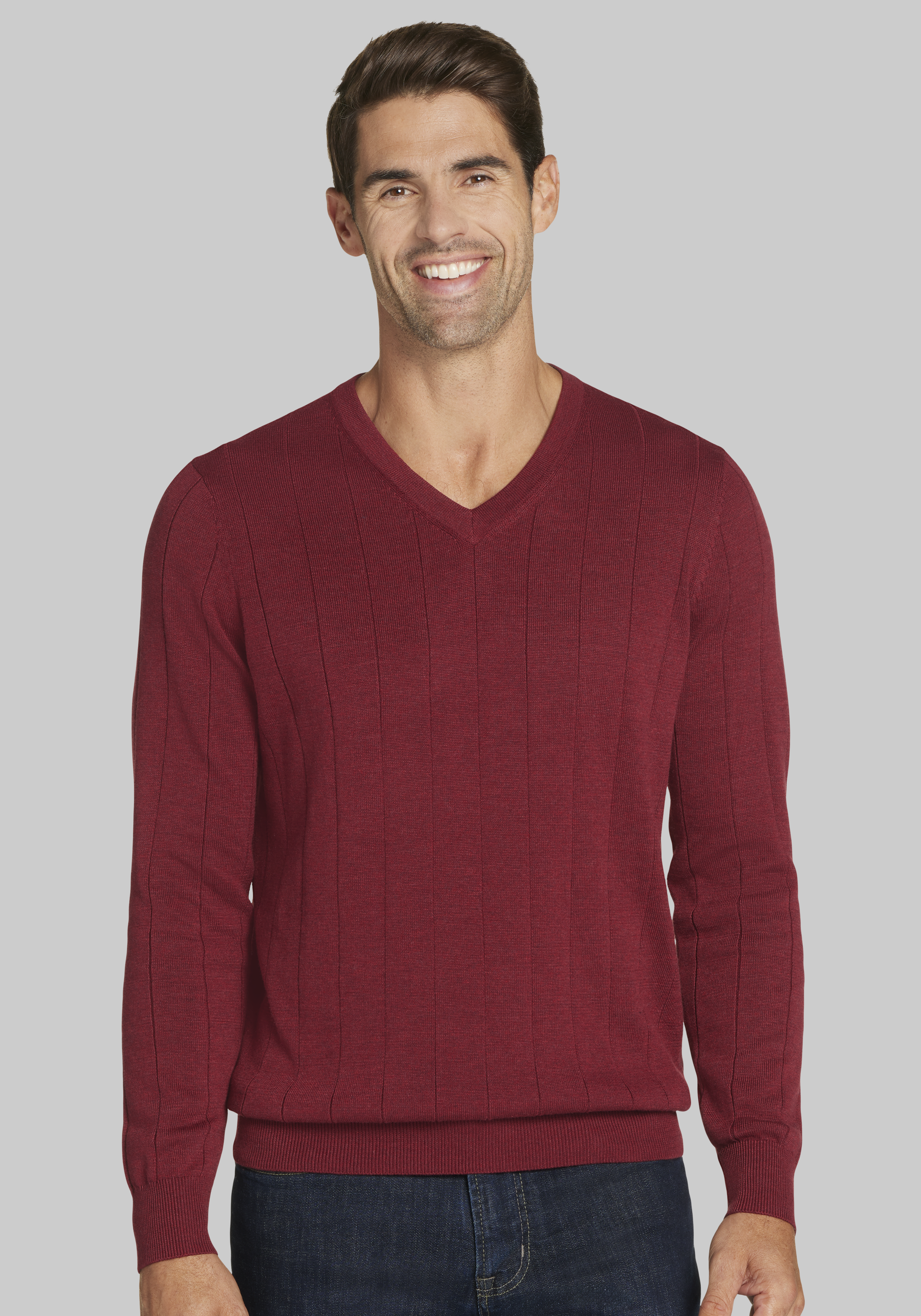 NWT Jos A. Bank Merino Wool Traveler 1/4 Zip Mock Sweater good Red-Burgundy Men 2X