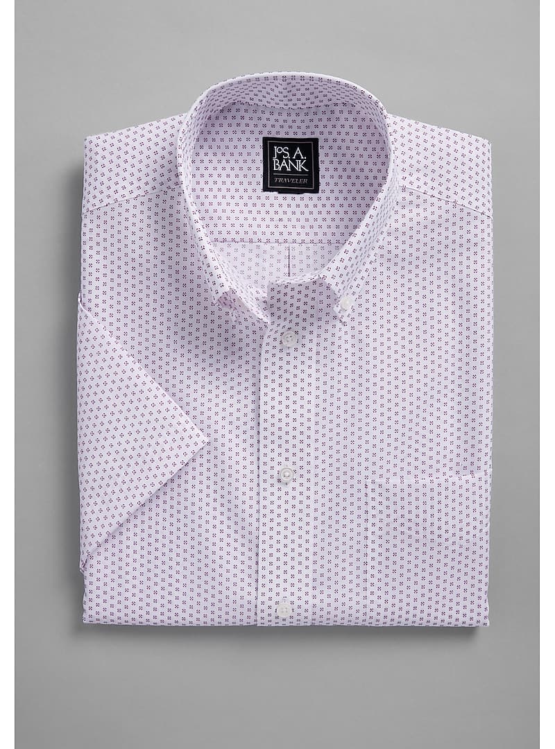 Traveler Collection Tailored Fit Short Sleeve Button-Down Collar Patterned Sportshirt #69GG