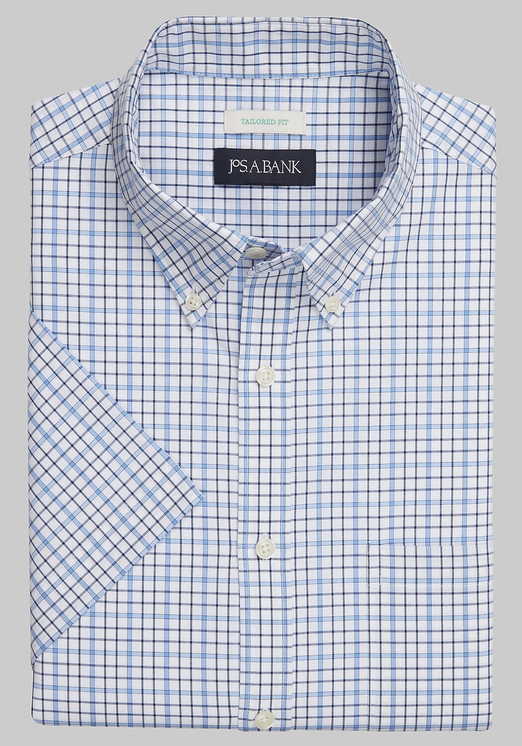 Jos. A. Bank Tailored Fit Comfort Stretch Grid Short-Sleeve Sportshirt CLEARANCE