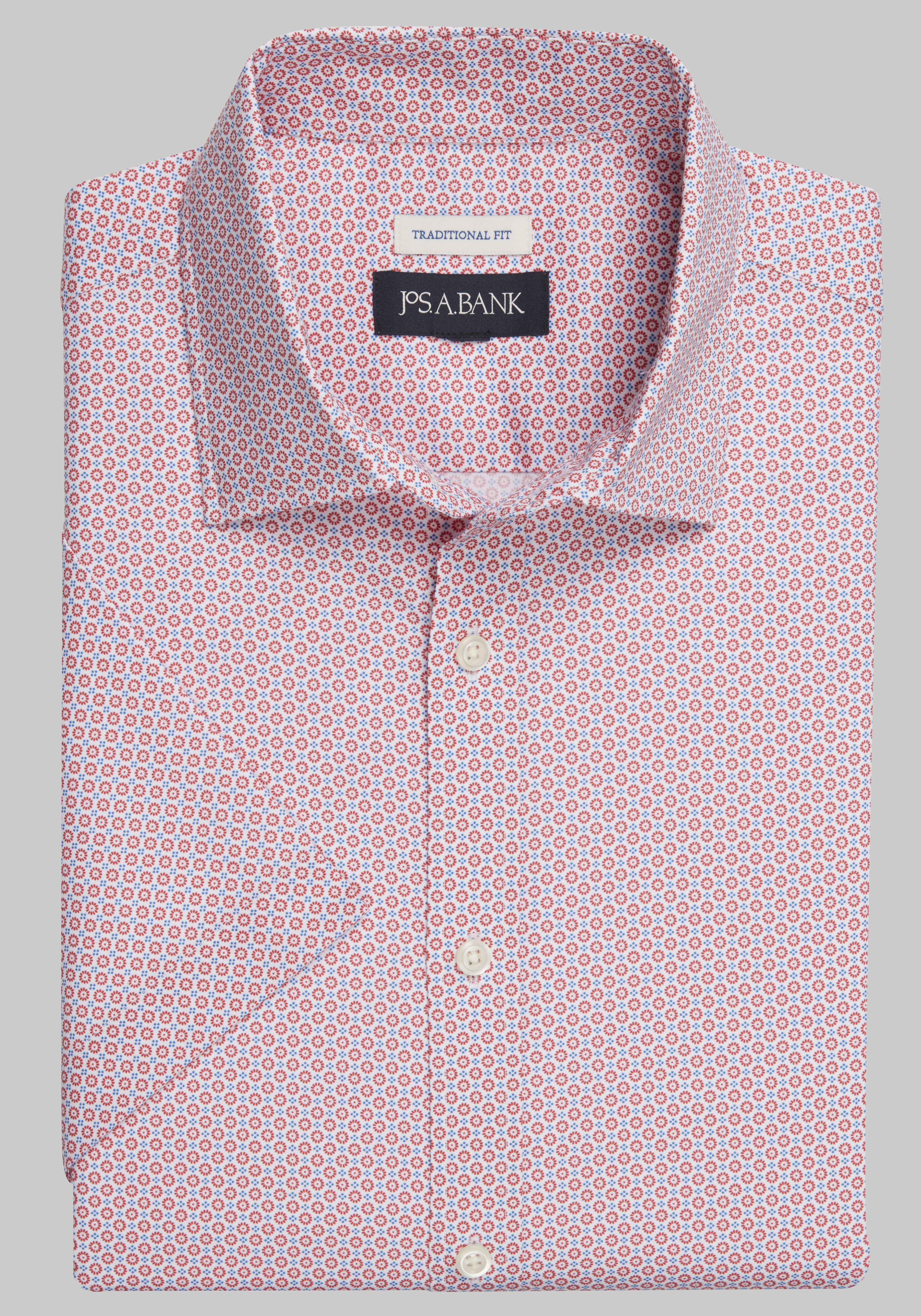 Men's CLEARANCE, Jos. A. Bank Comfort Stretch Traditional Fit Medallion Short-Sleeve Sportshirt - Big & Tall CLEARANCE - Jos A Bank