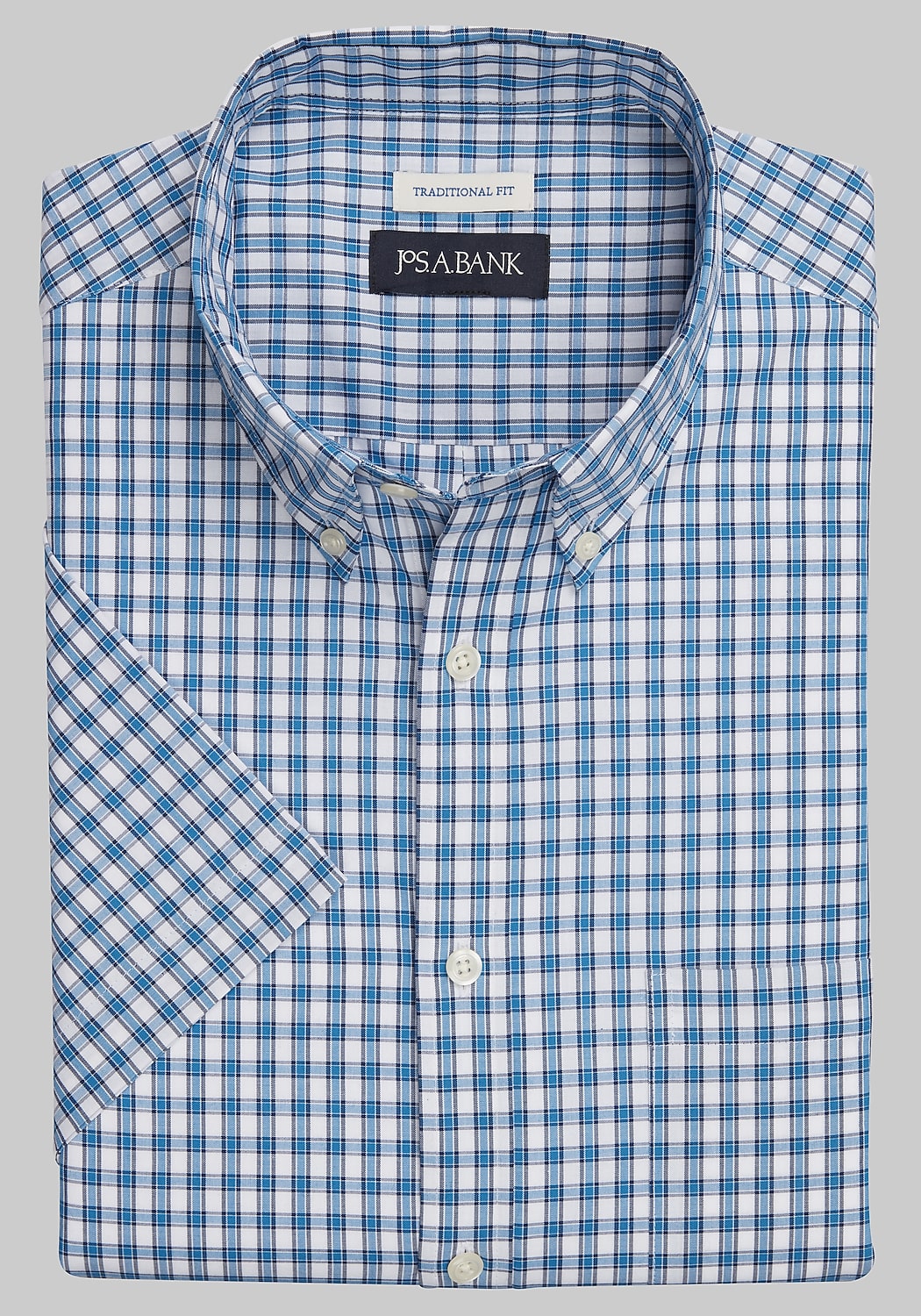 Jos. A. Bank Comfort Stretch Traditional Fit Plaid Short-Sleeve Sportshirt CLEARANCE