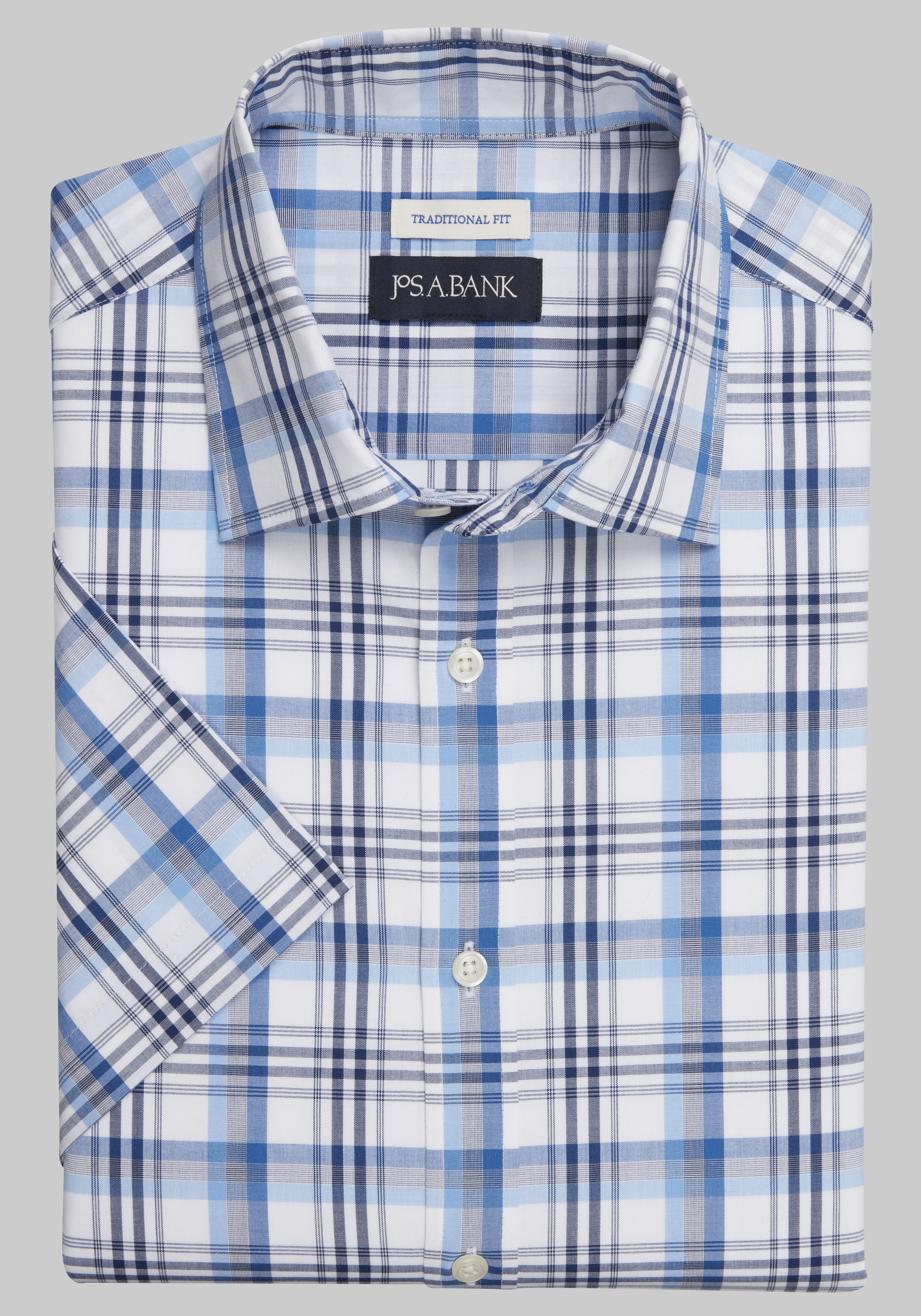 Men's CLEARANCE, Jos. A. Bank Traditional Fit Comfort Stretch Check Short-Sleeve Sportshirt - Big & Tall CLEARANCE - Jos A Bank