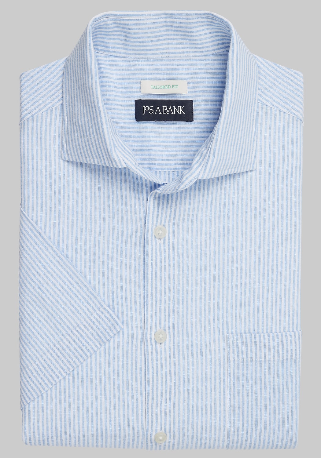 Jos. A. Bank Tailored Fit Stripe Linen Blend Short-Sleeve Sportshirt - Big & Tall CLEARANCE