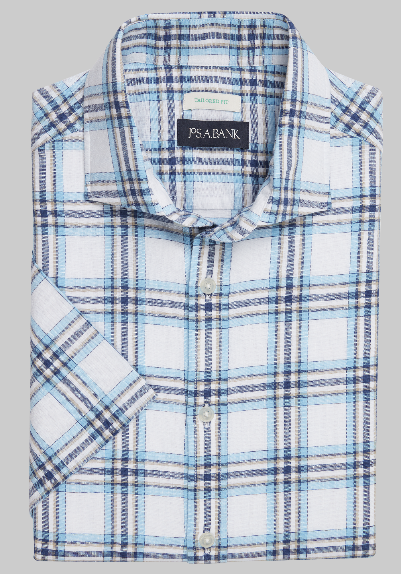 Men's CLEARANCE, Jos. A. Bank Tailored Fit Plaid Linen Blend Short-Sleeve Sportshirt CLEARANCE - Jos A Bank