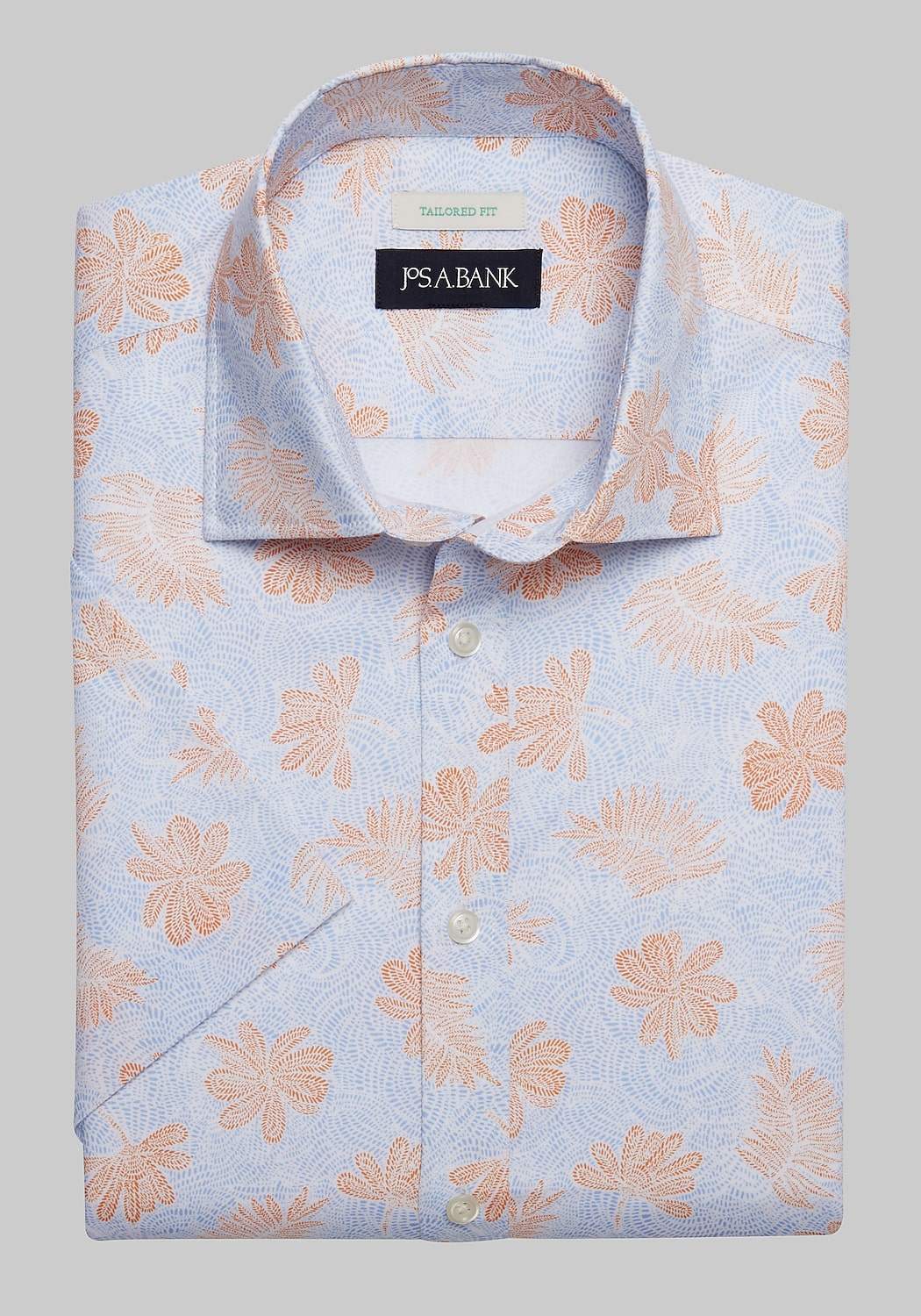 Jos. A. Bank Tailored Fit Tropical Print Short-Sleeve Sportshirt - Big & Tall CLEARANCE