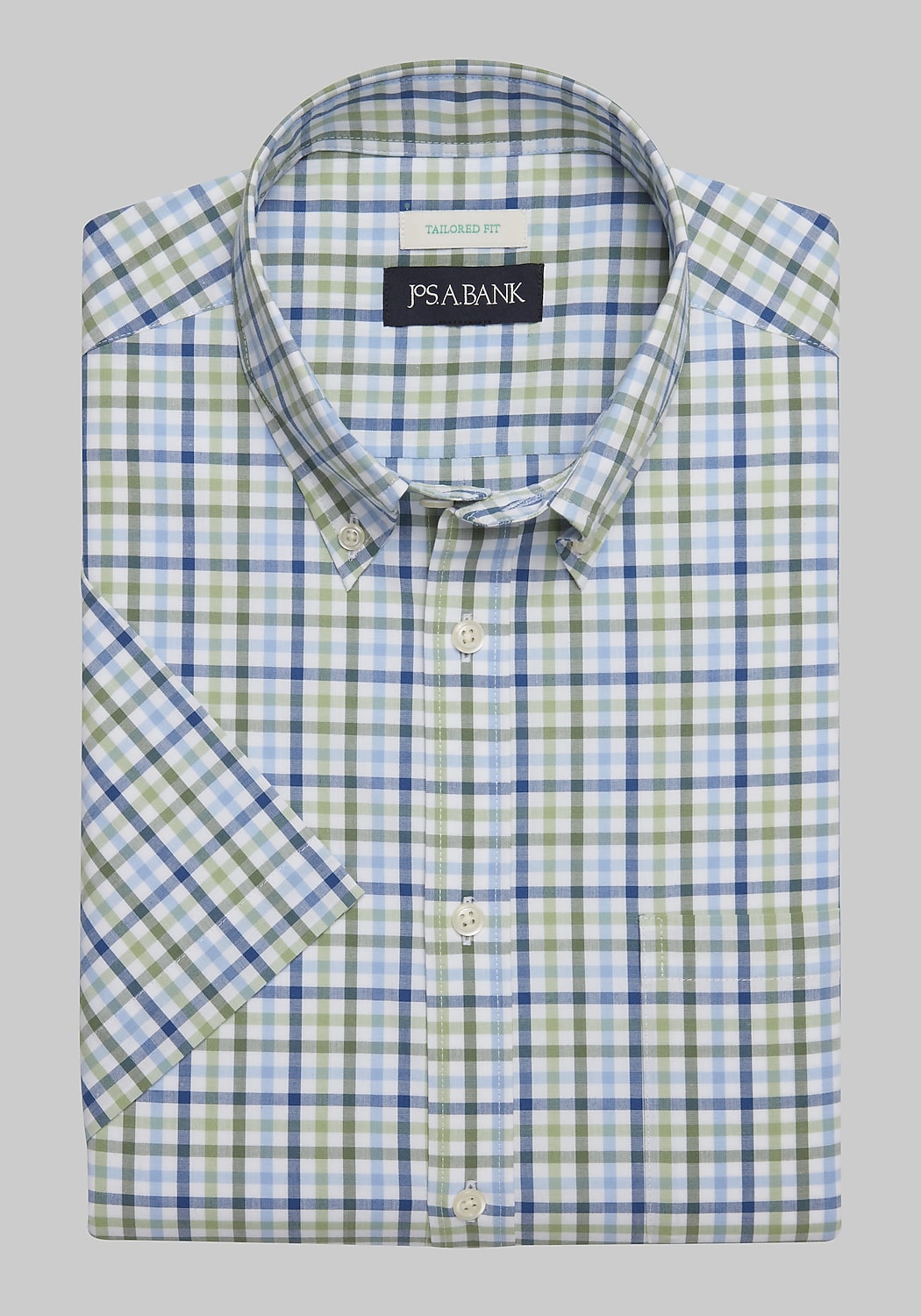 Jos. A. Bank Tailored Fit Gingham Short-Sleeve Sportshirt CLEARANCE