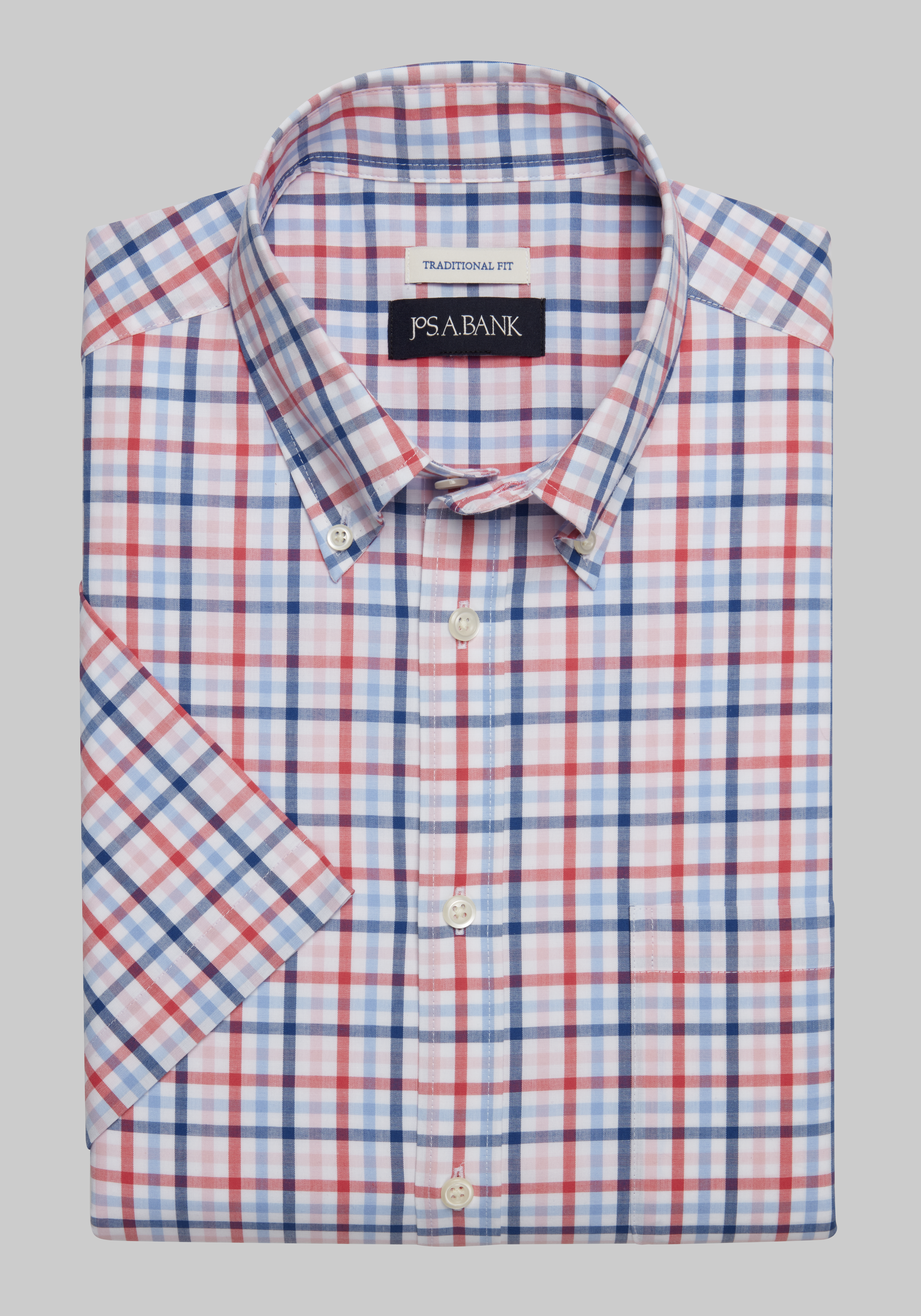 Jos. A. Bank Traditional Fit Gingham Short-Sleeve Sportshirt