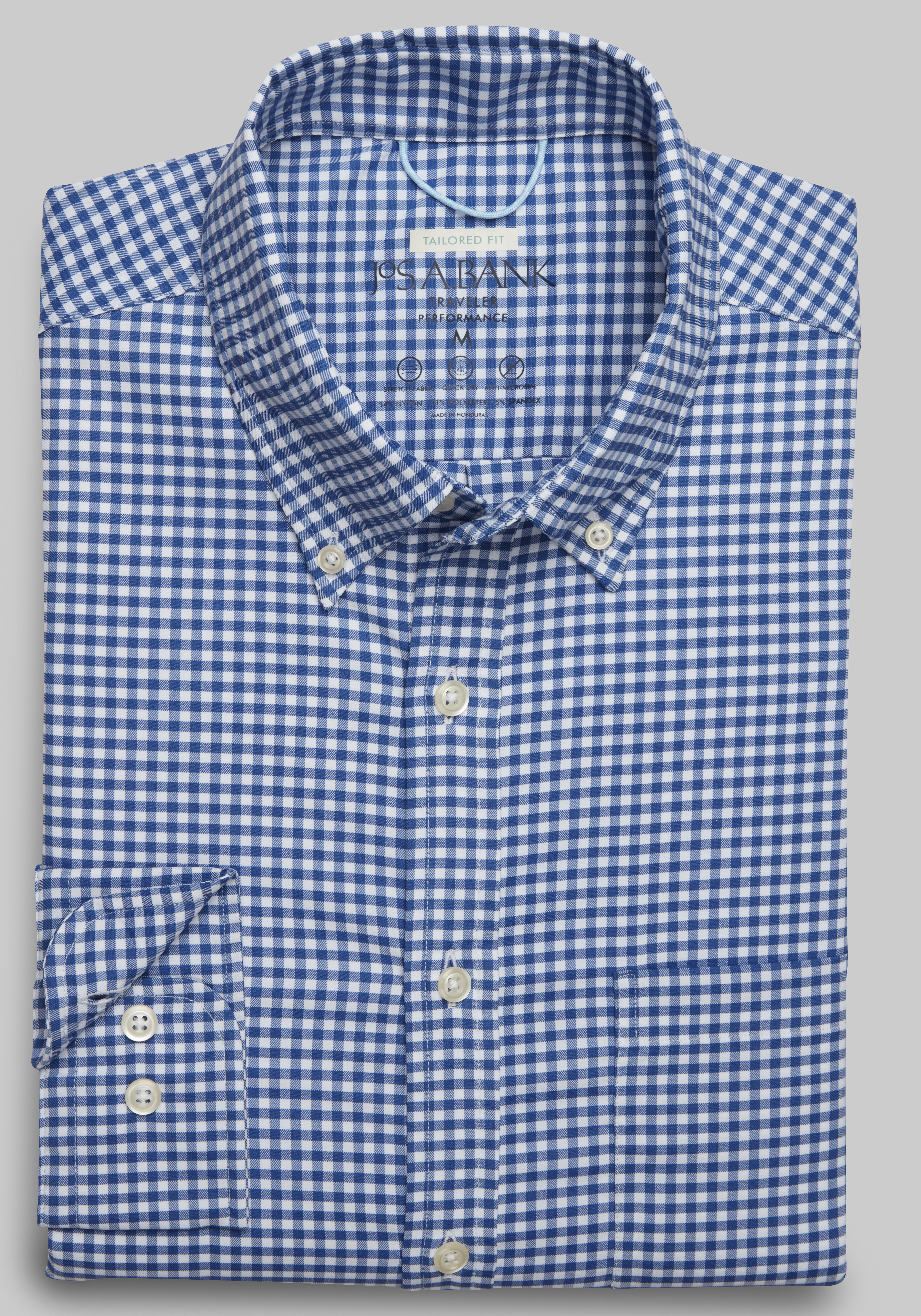 Men's CLEARANCE, Traveler&reg; Performance Tailored Fit Check 4 Way Stretch Long Sleeve Sportshirt - Big & Tall CLEARANCE - Jos A Bank