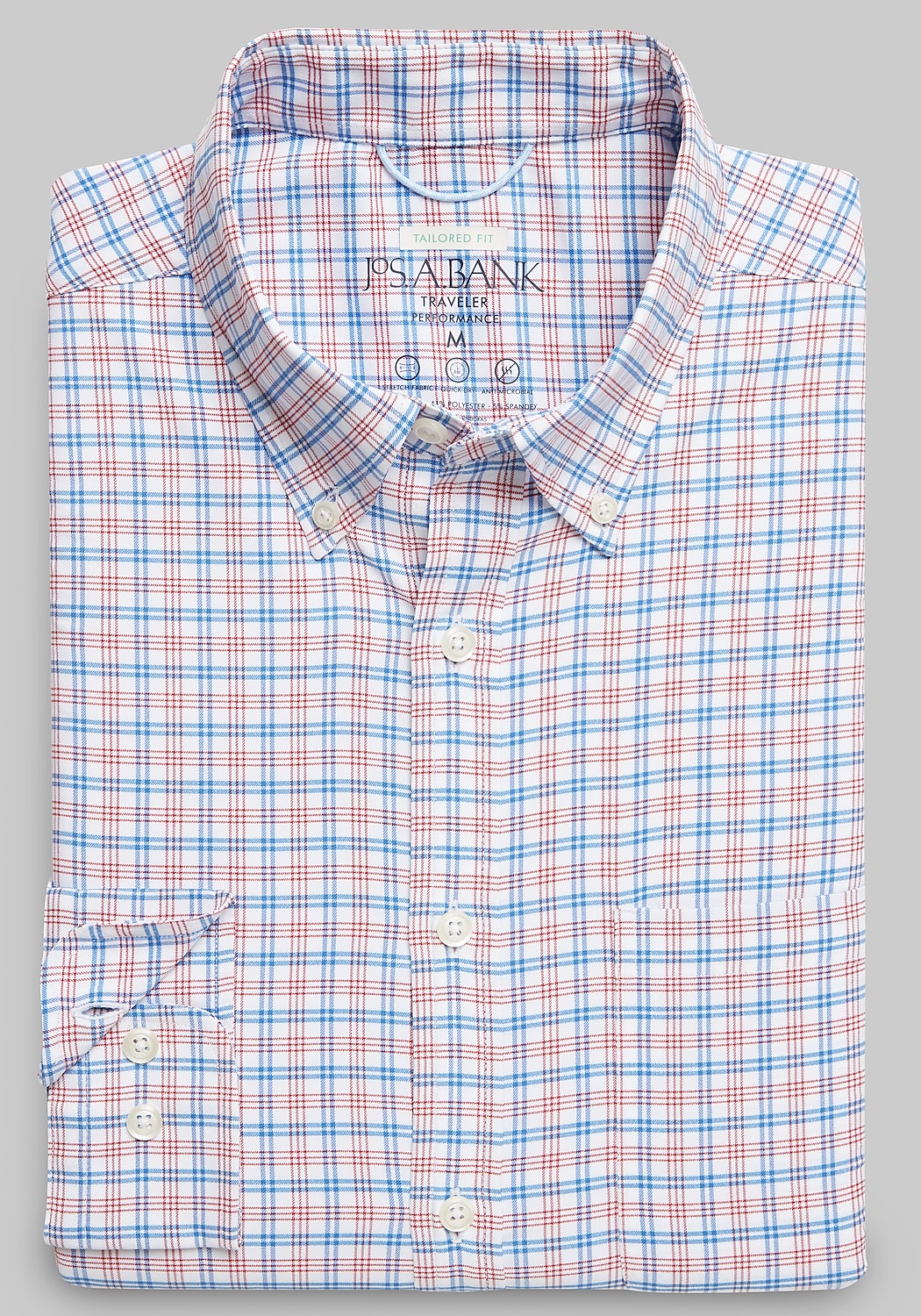 Traveler Performance Tailored Fit Plaid 4 Way Stretch Long Sleeve Sportshirt CLEARANCE