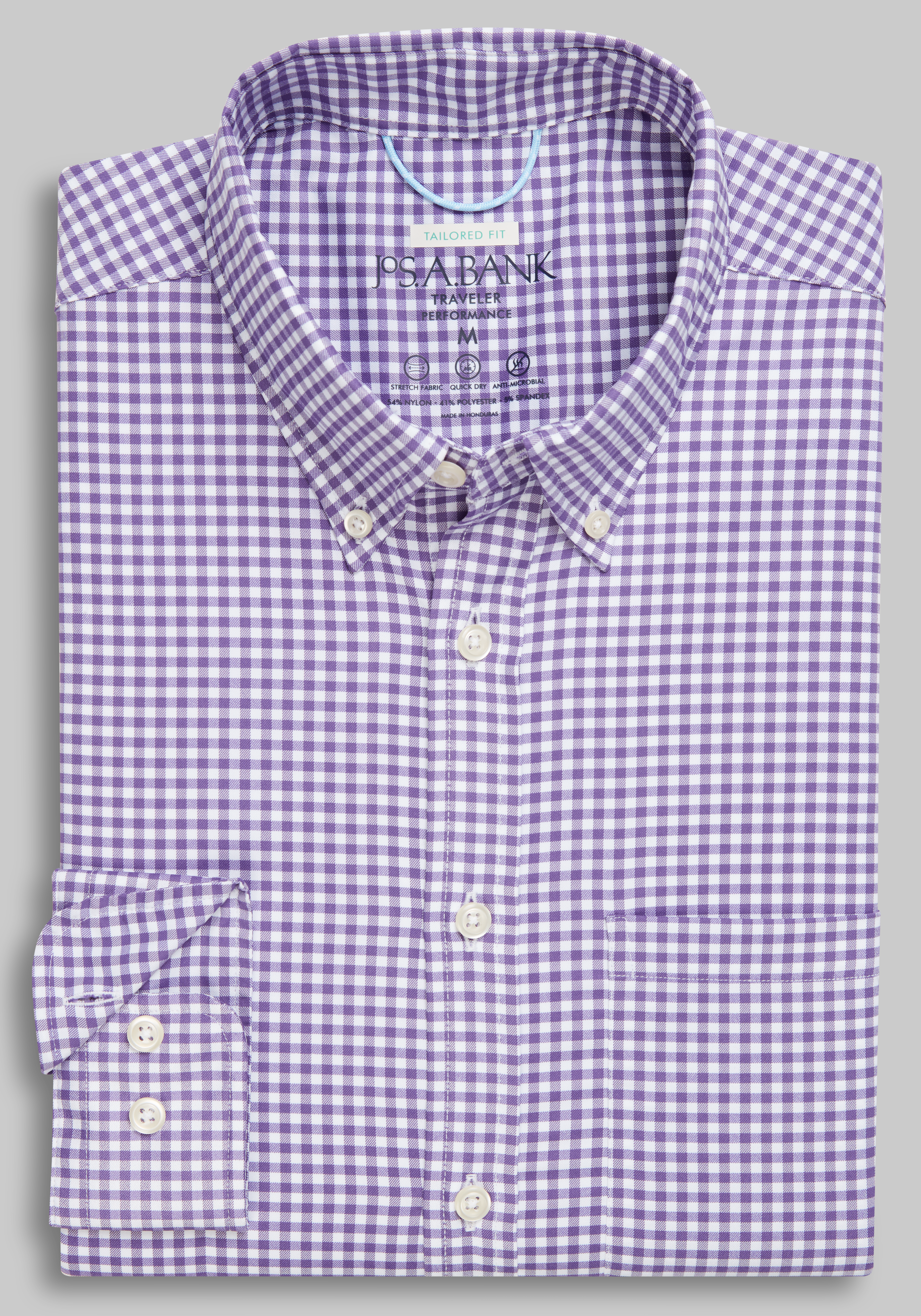 Men's Casual Tops, Traveler Performance Tailored Fit Check Button-Down Collar Sportshirt - Jos A Bank