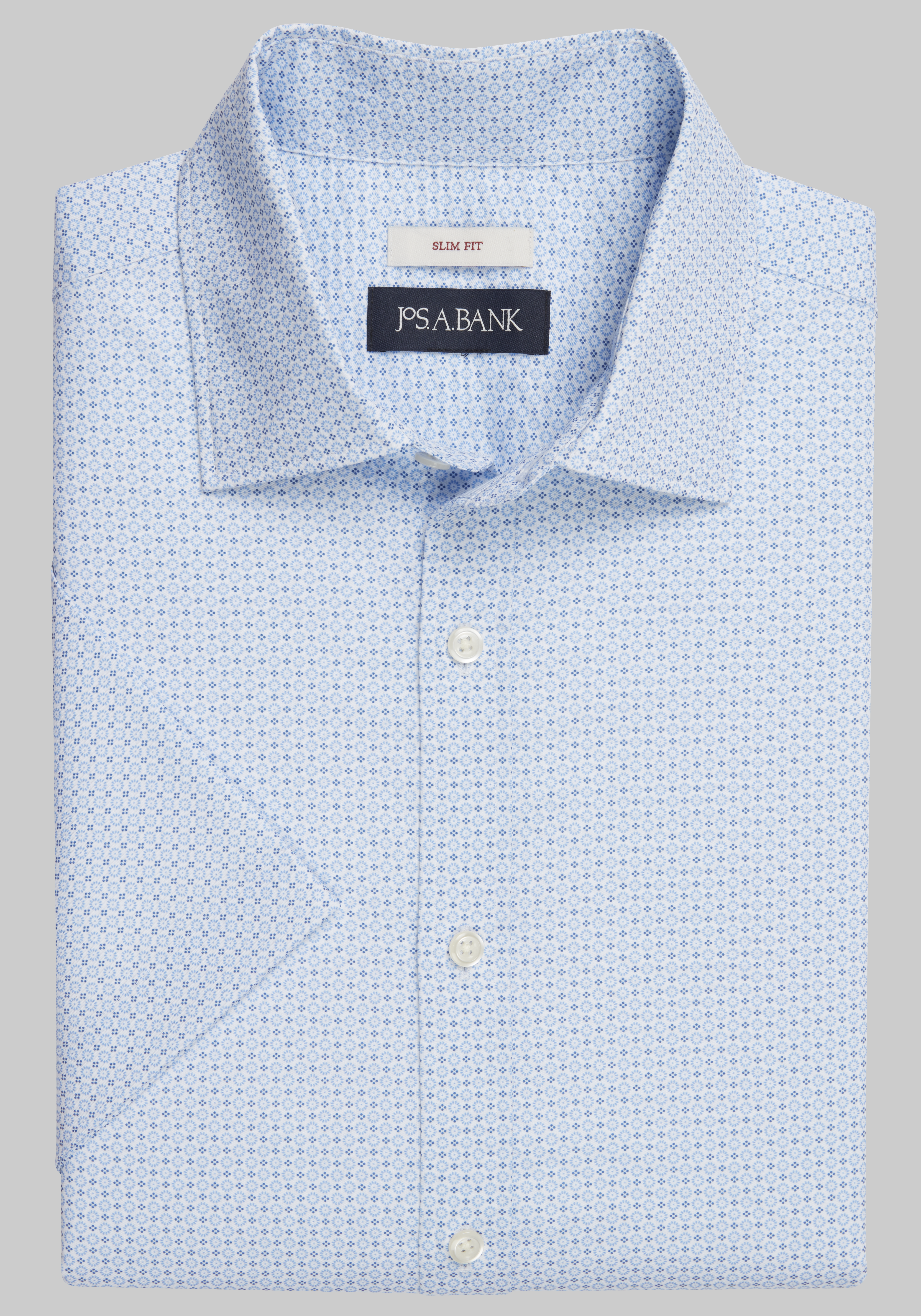 Men's Casual Tops, Jos. A. Bank Slim Fit Comfort Stretch Check Short Sleeve Sportshirt CLEARANCE - Jos A Bank