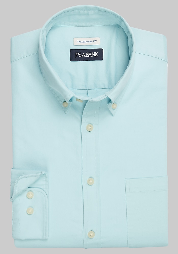 Jos. A. Bank Comfort Stretch Traditional Fit Long Sleeve Twill Sportshirt (Aqua)